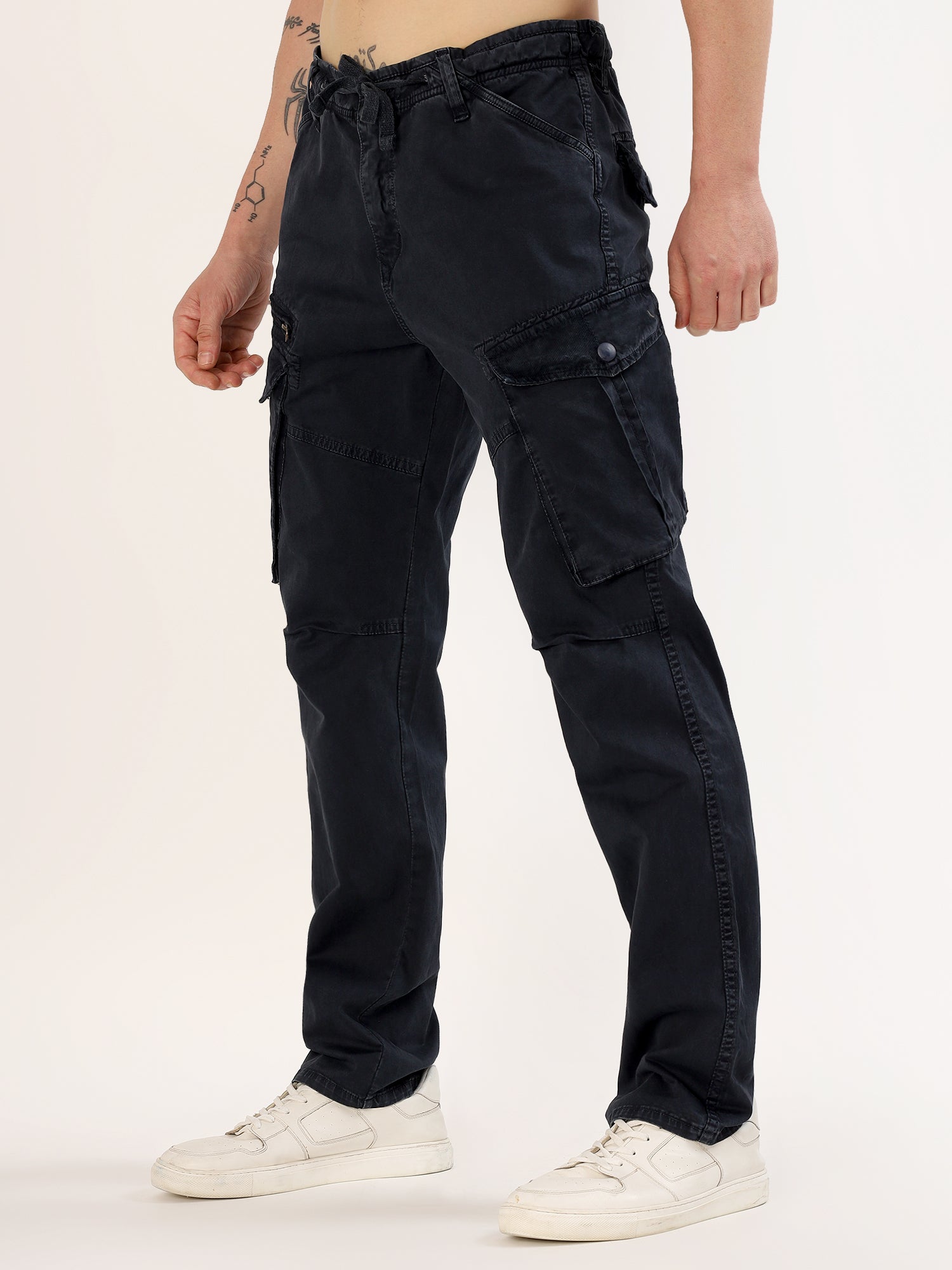 Men's Dark Blue Narrow Fit Cargo Pants