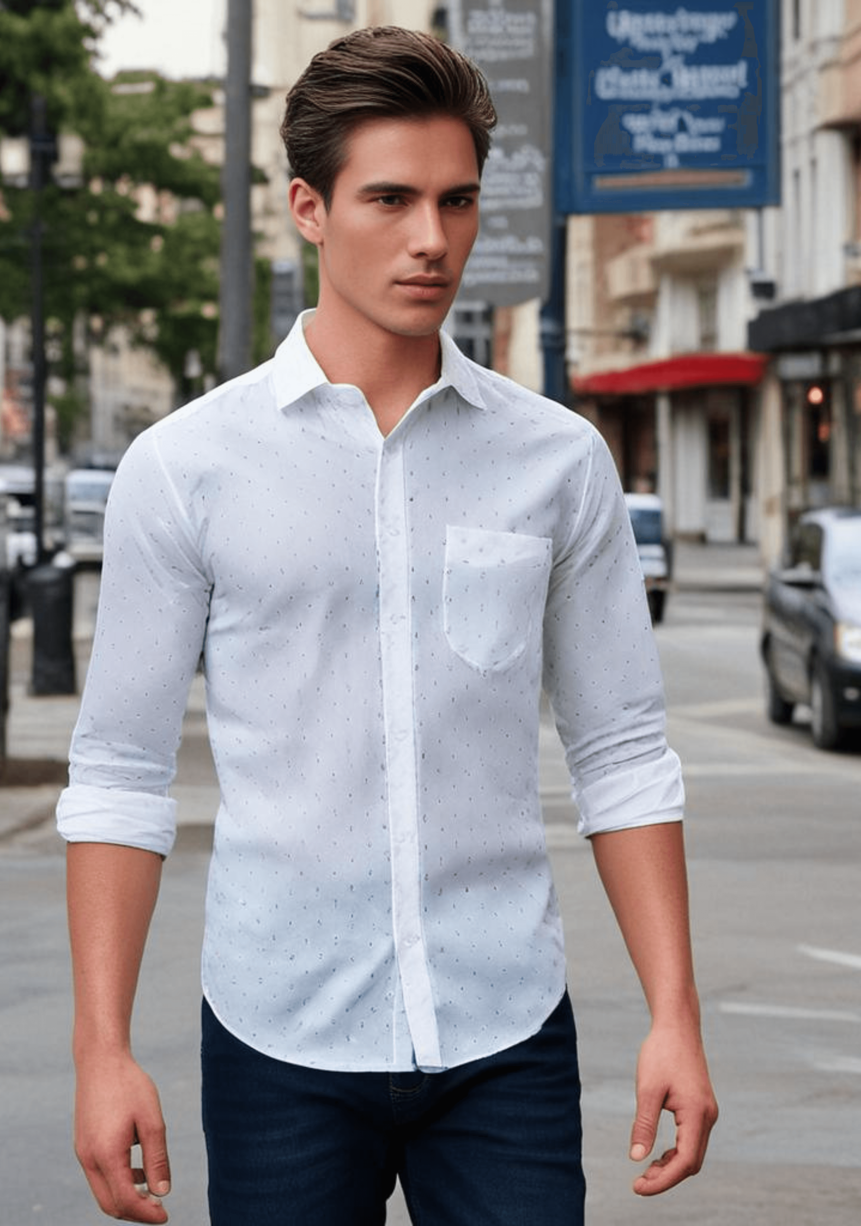 White Shirt with small Blue Print