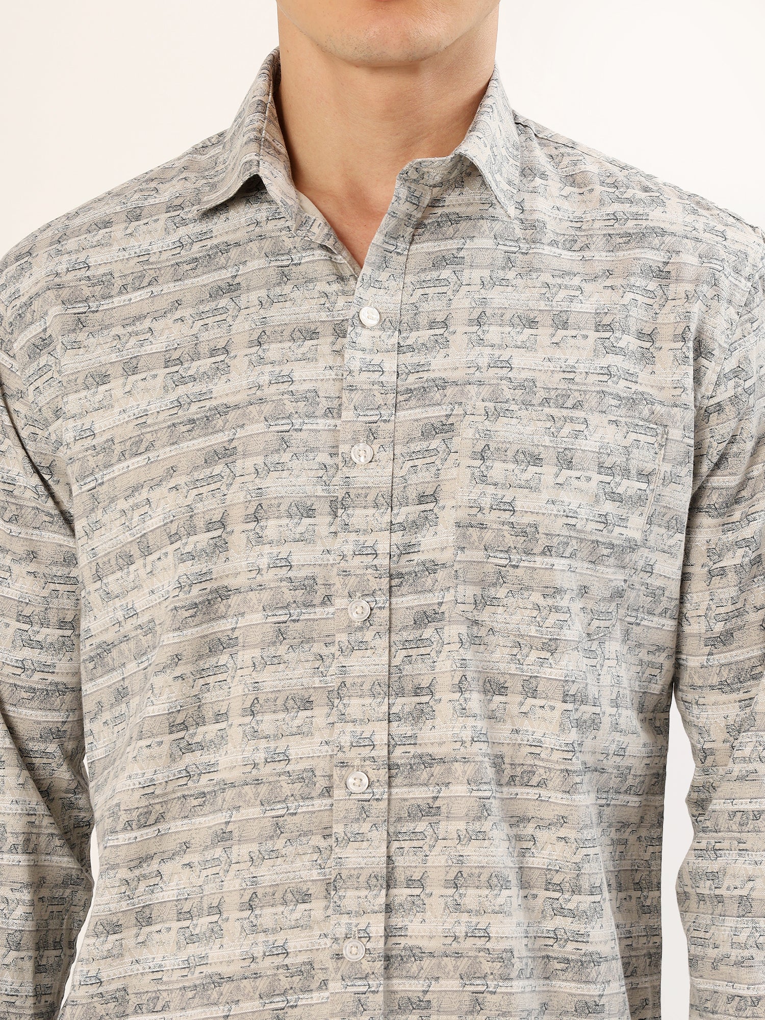 Men's Olive and Black Striped Print Regular Fit Shirt