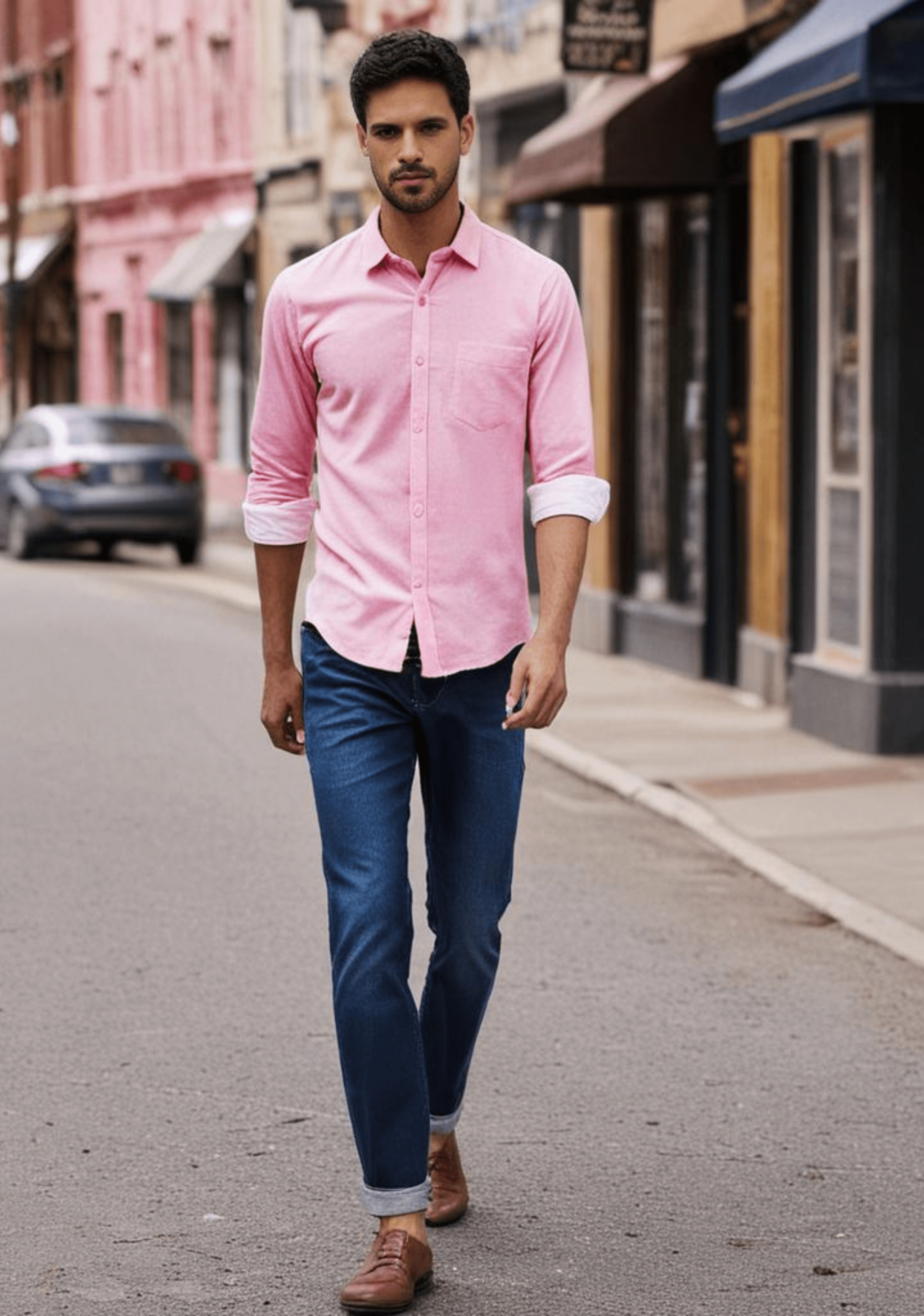 Pink Plain Regular Fit Shirt - Main Image