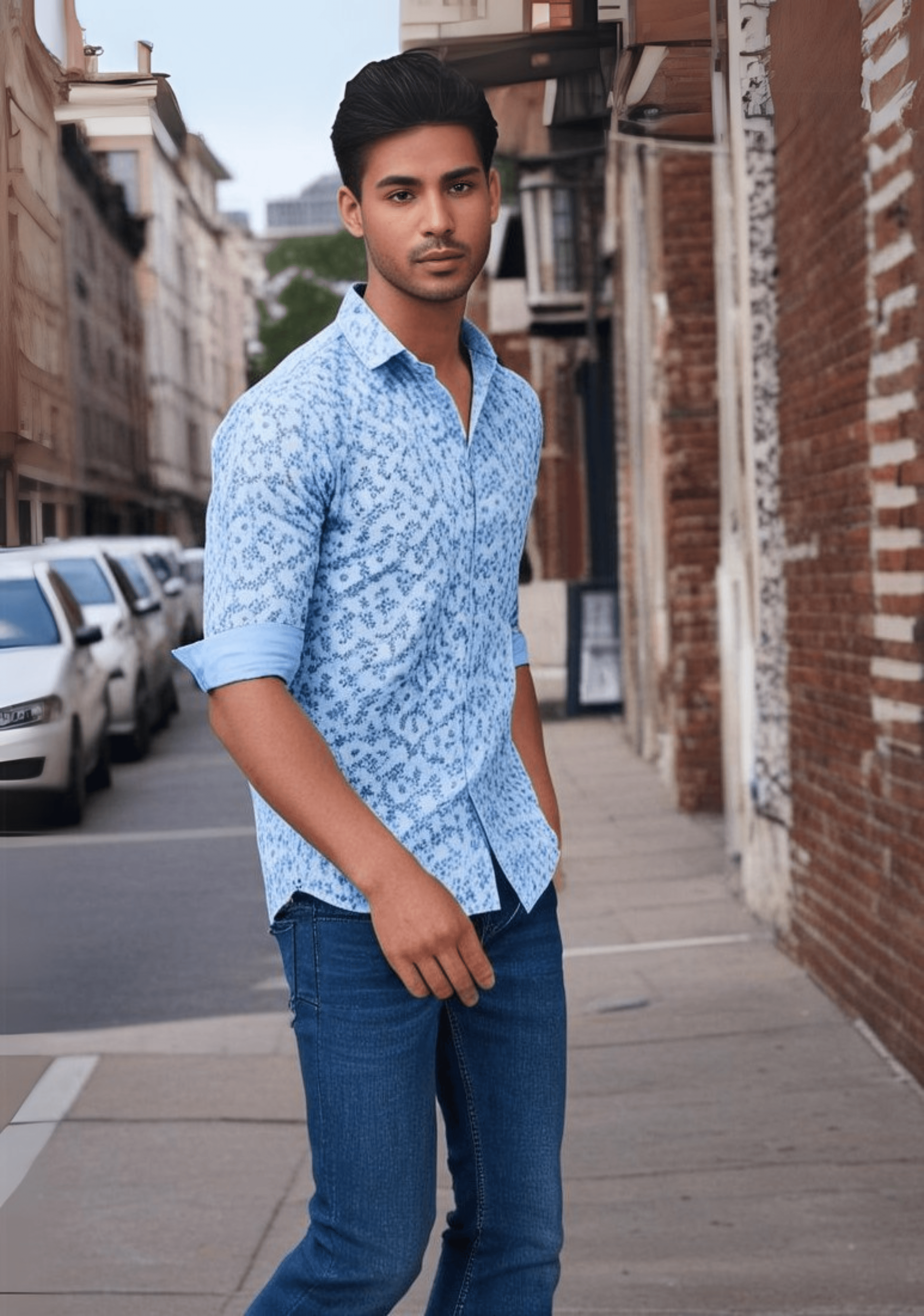 Sky Blue Shirt with Blue Print