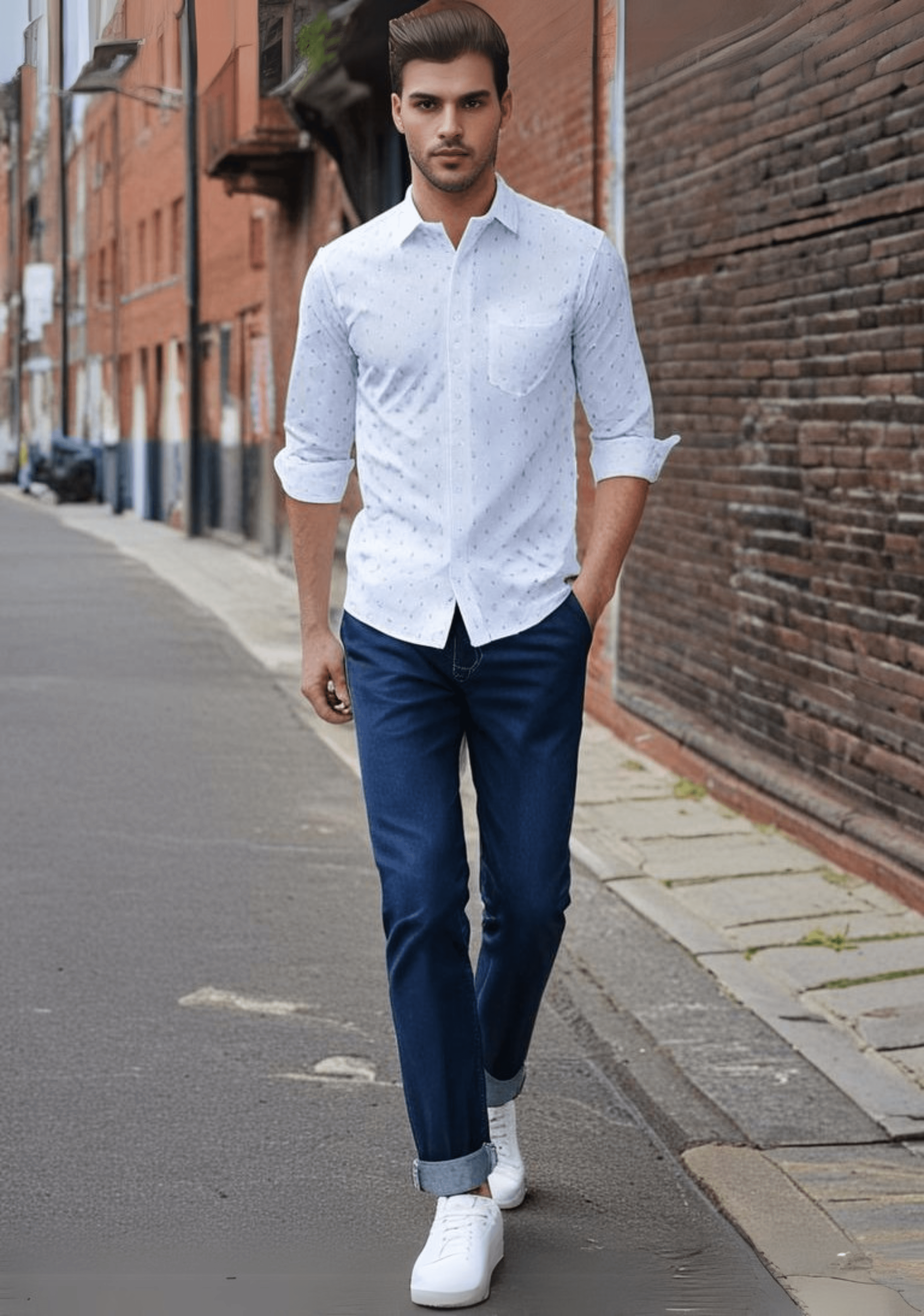 White Regular Fit Shirt with small Grey Print