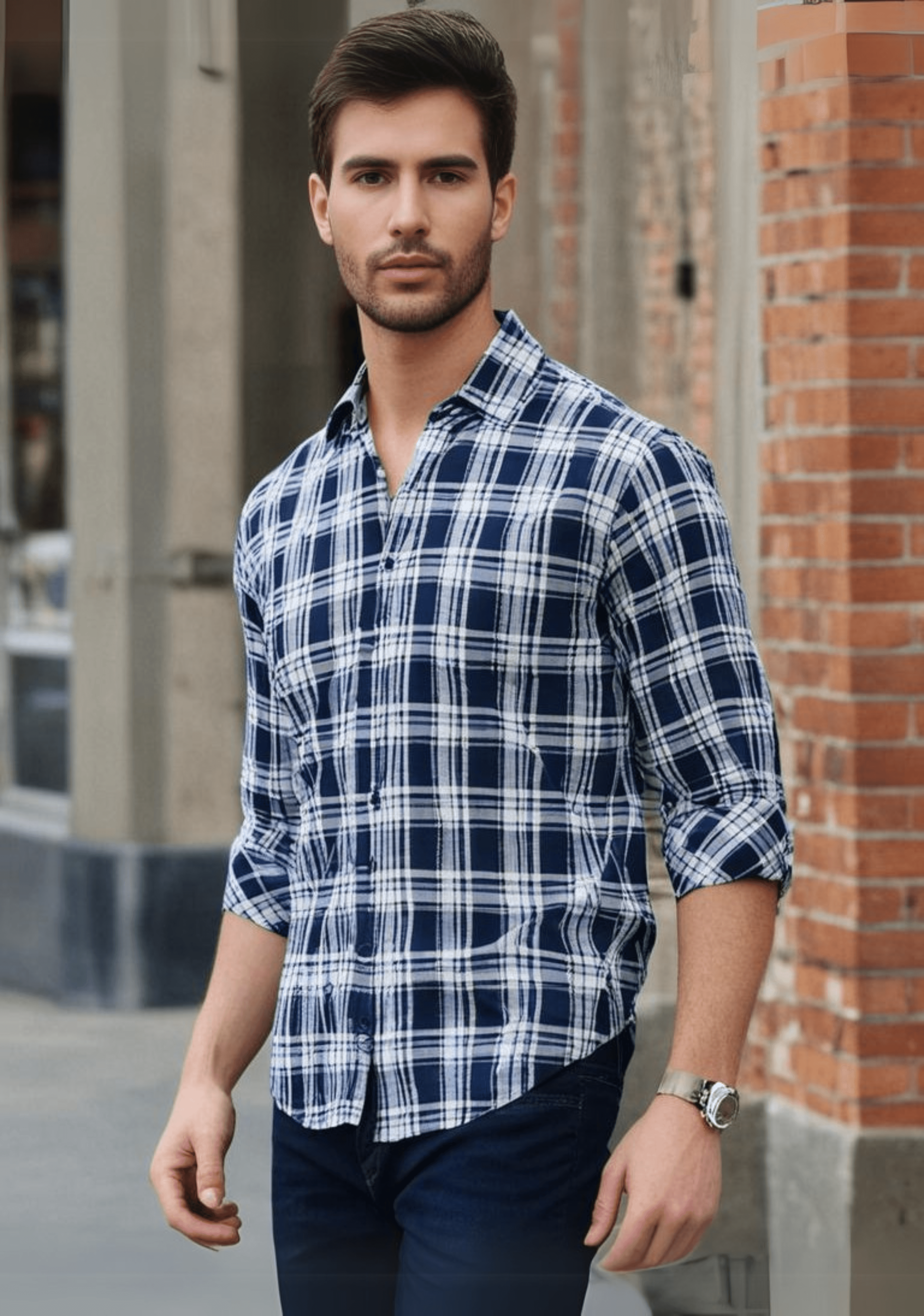 Yellow and Blue Checked Shirt