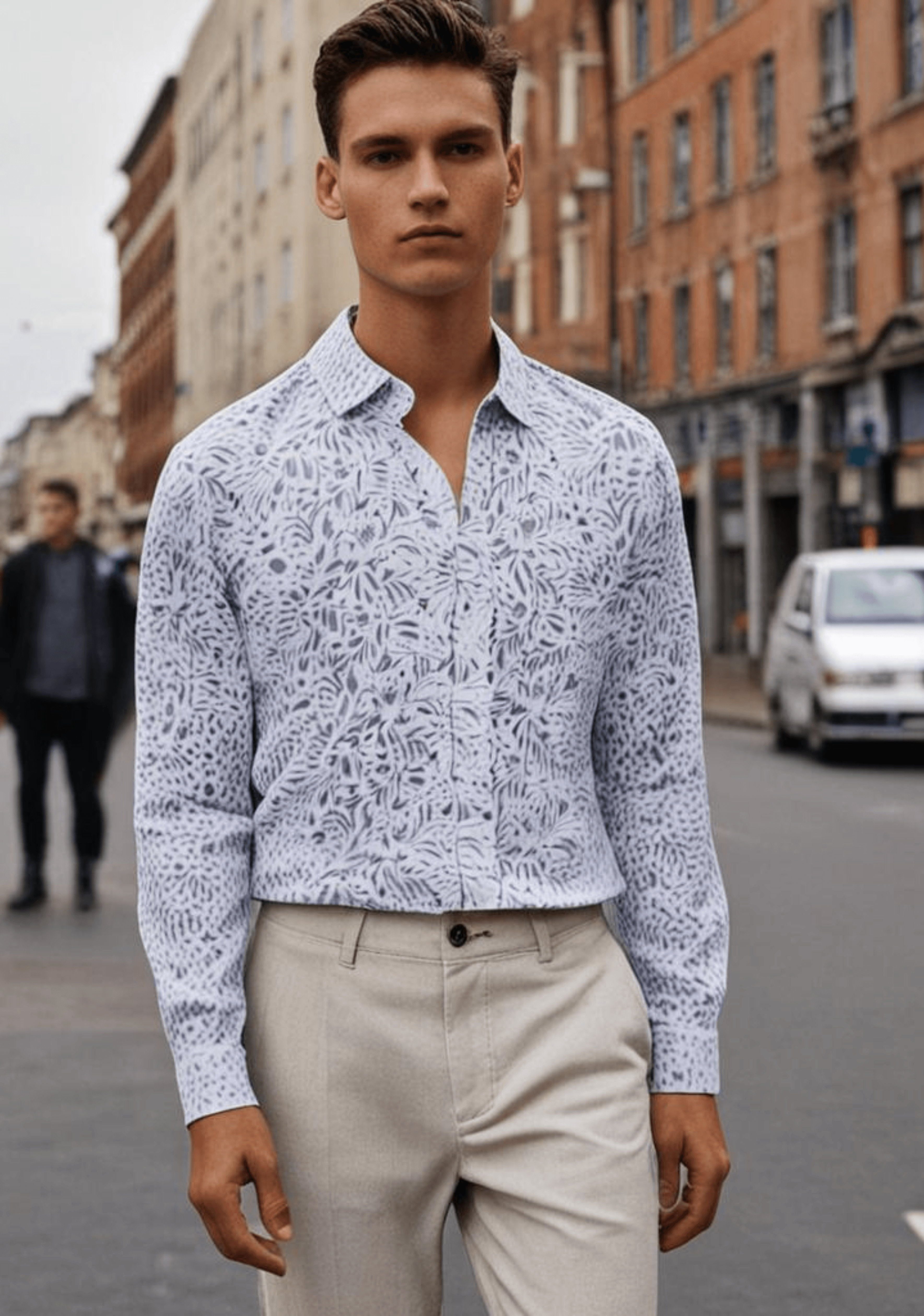 White Shirt with Grey Print