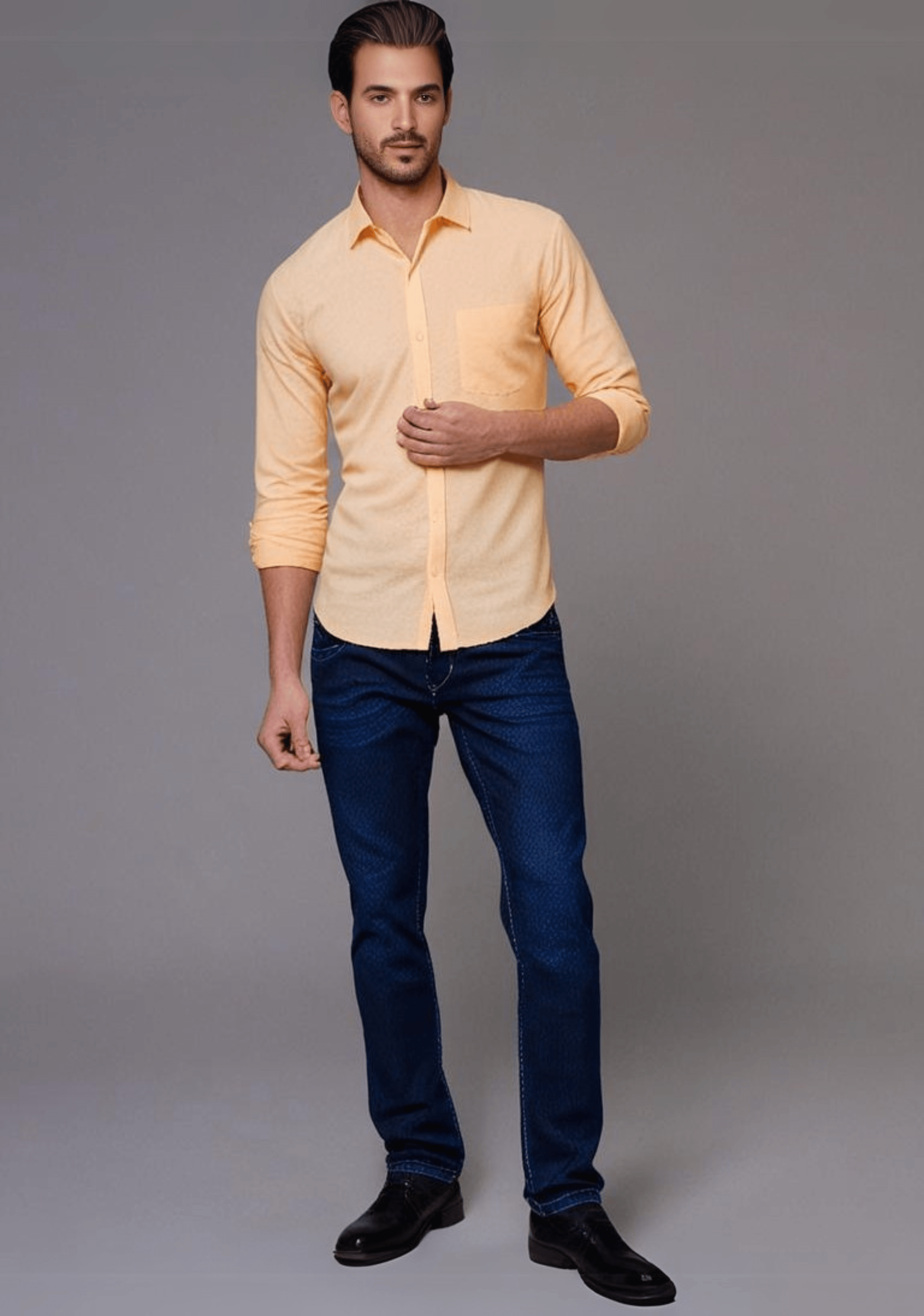 Light Orange Plain Regular Fit Shirt