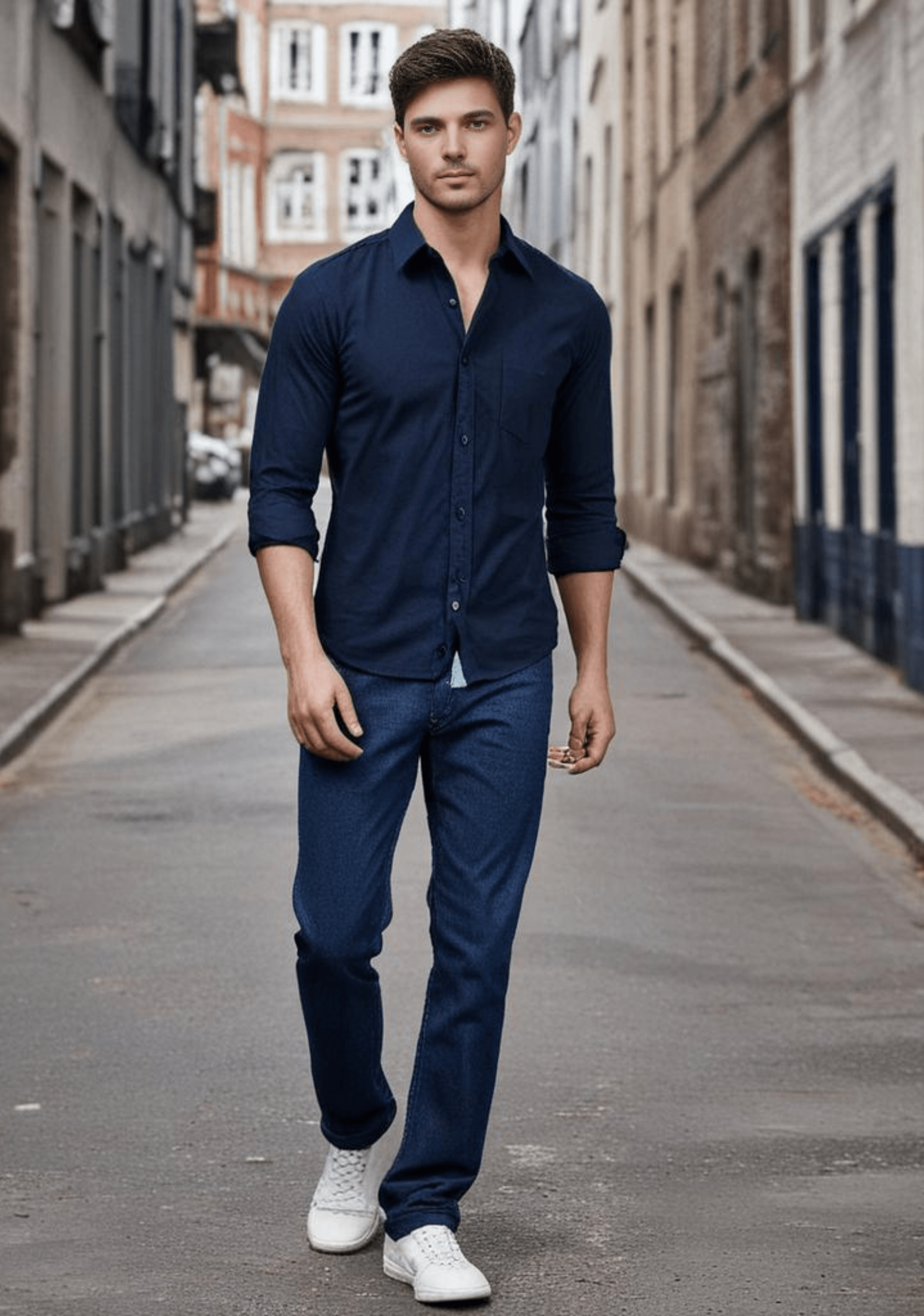 Blue Plain Cotton Regular Fit Shirt
