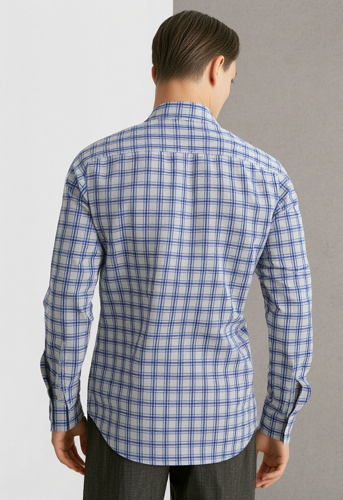 Men's Blue and White Checked Regular Fit Shirt