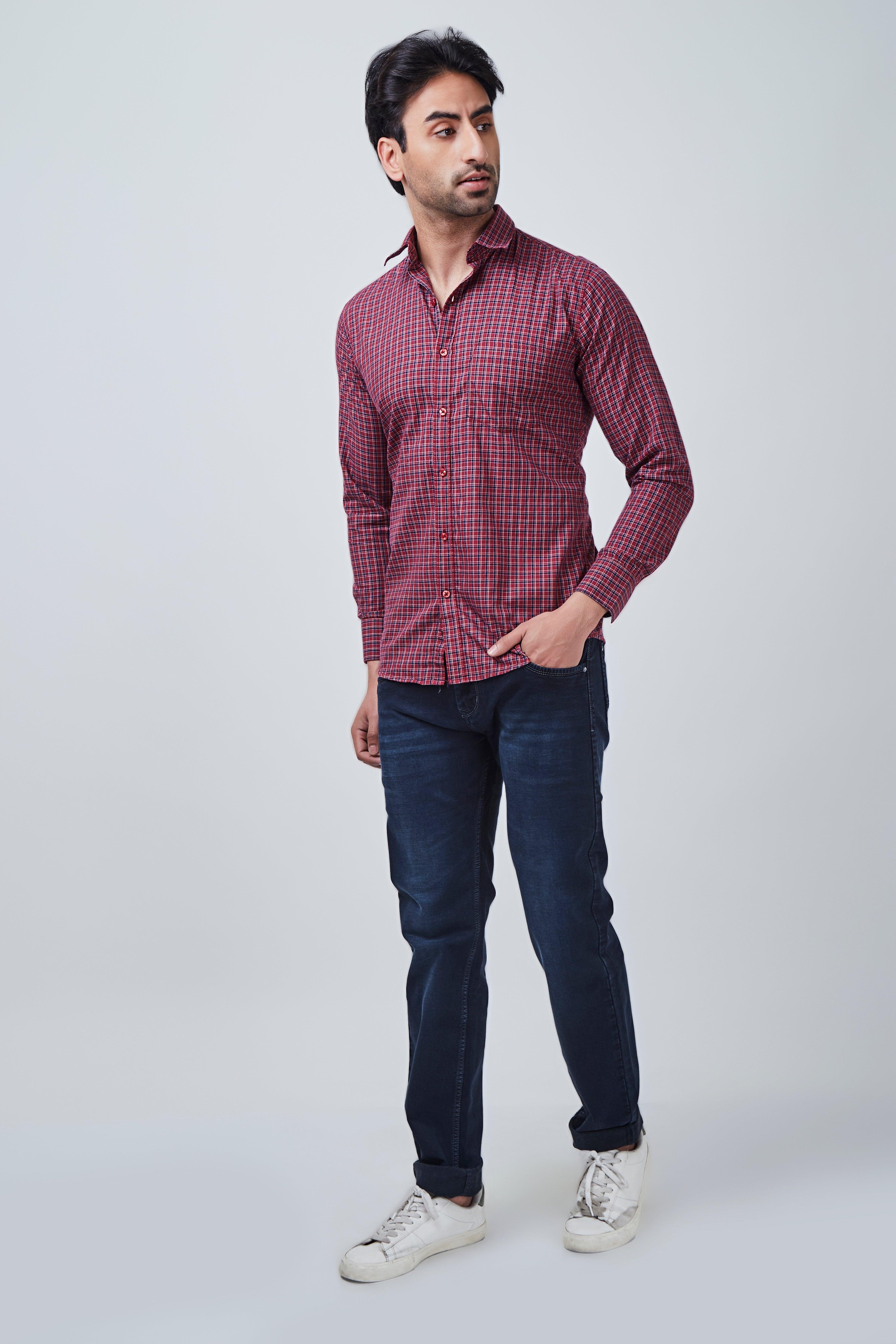 Red Checked Shirt with Blue Border