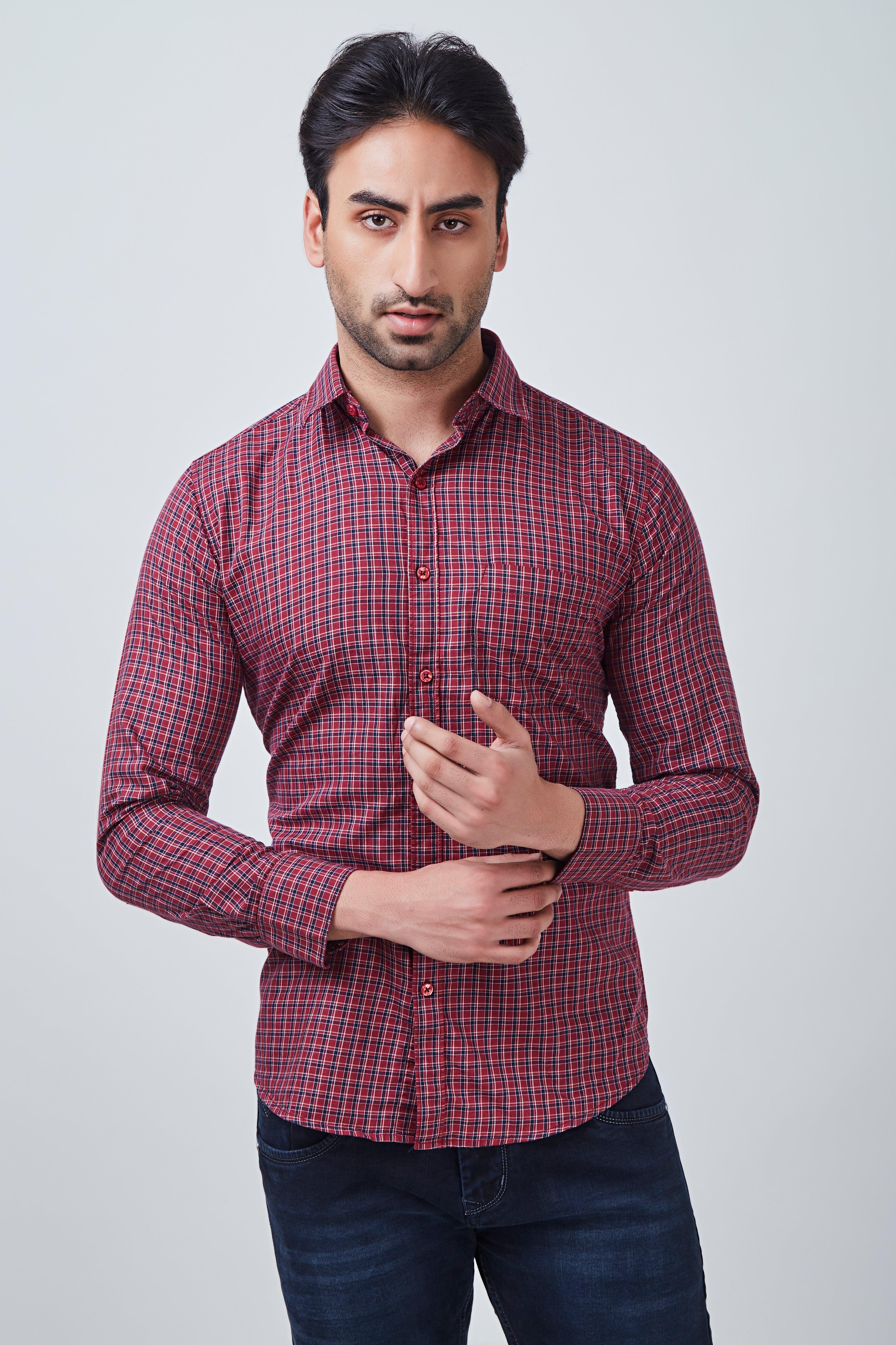 Red Checked Shirt with Blue Border