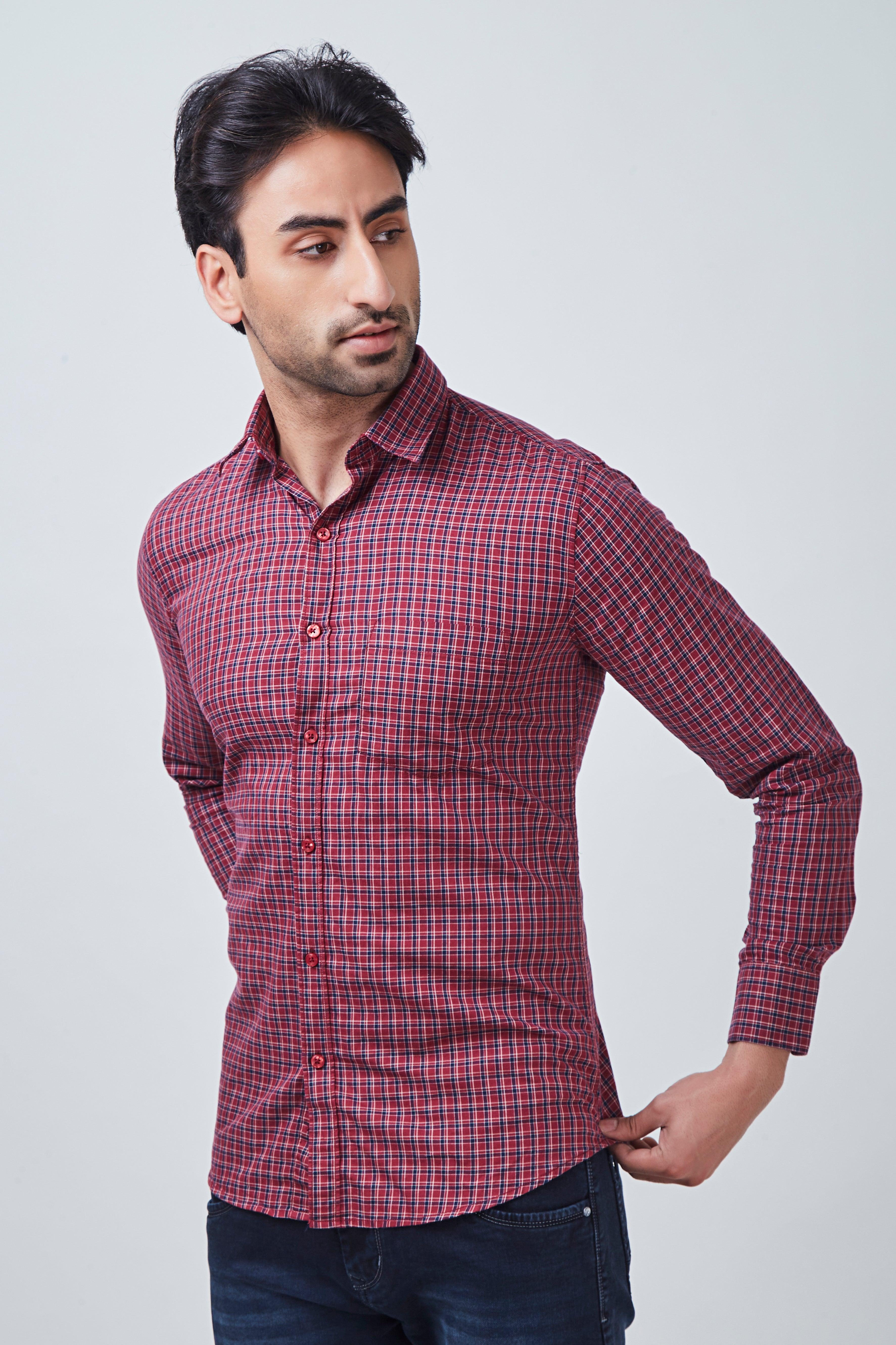 Red Checked Shirt with Blue Border