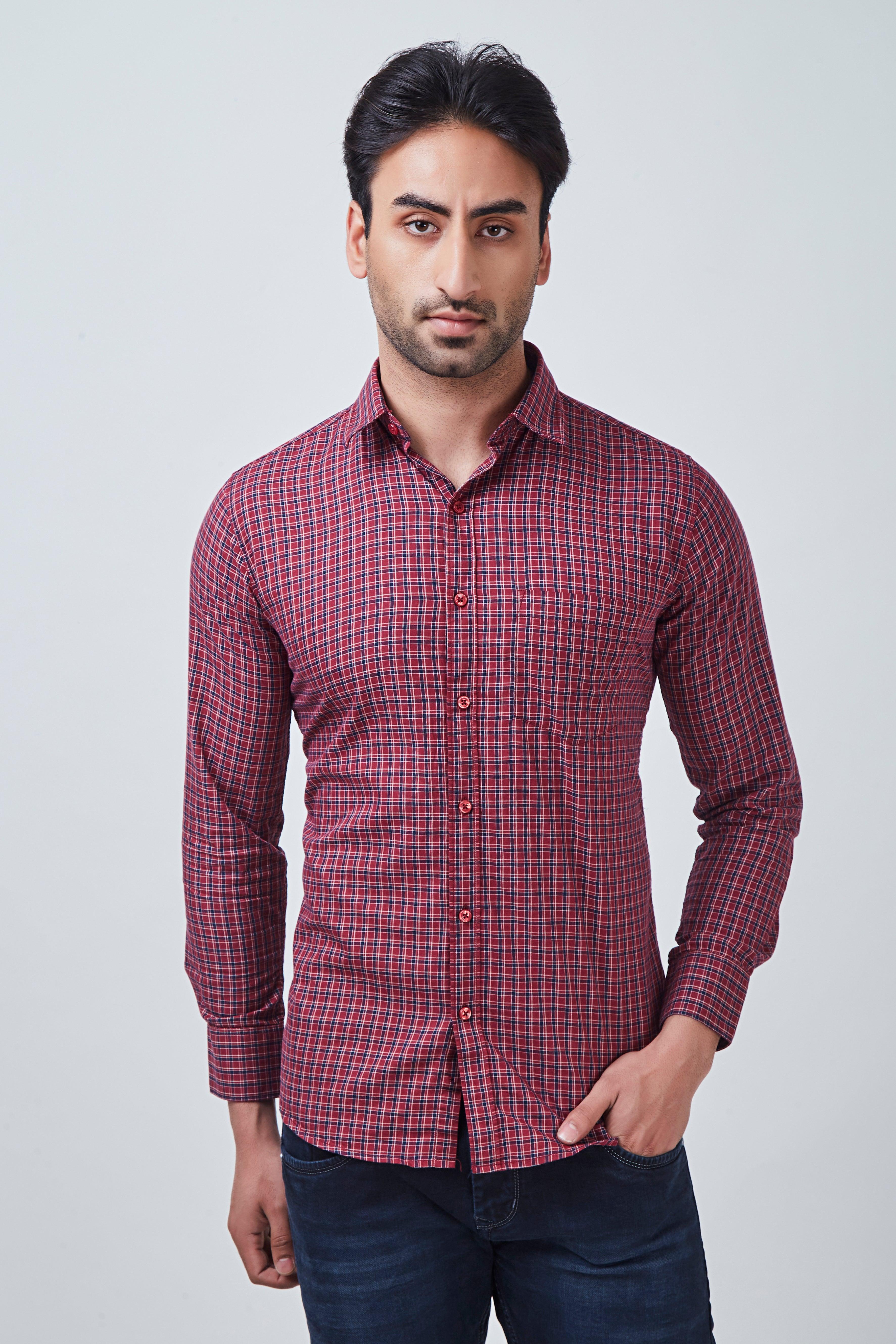 Red Checked Shirt with Blue Border