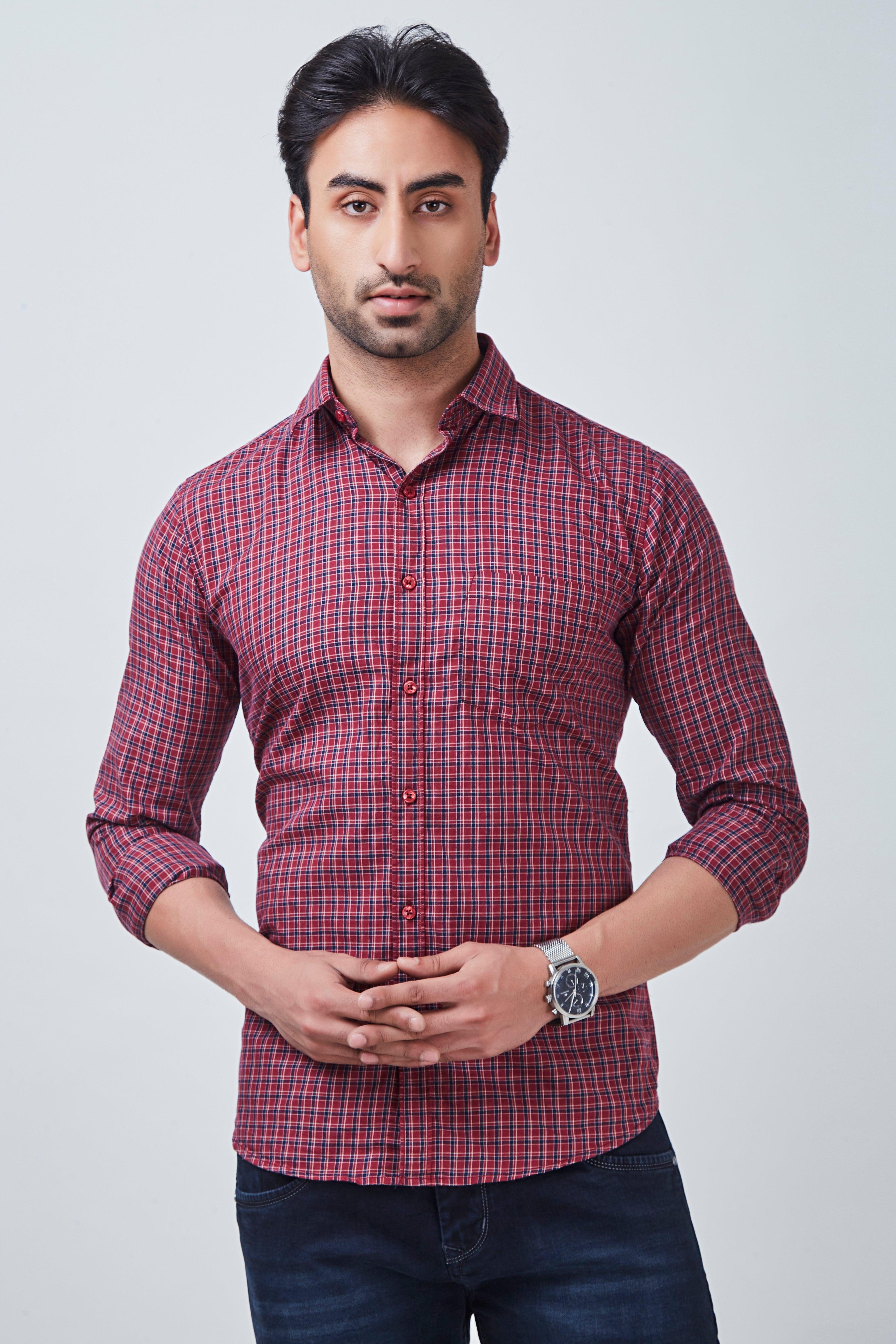 Red Checked Shirt with Blue Border