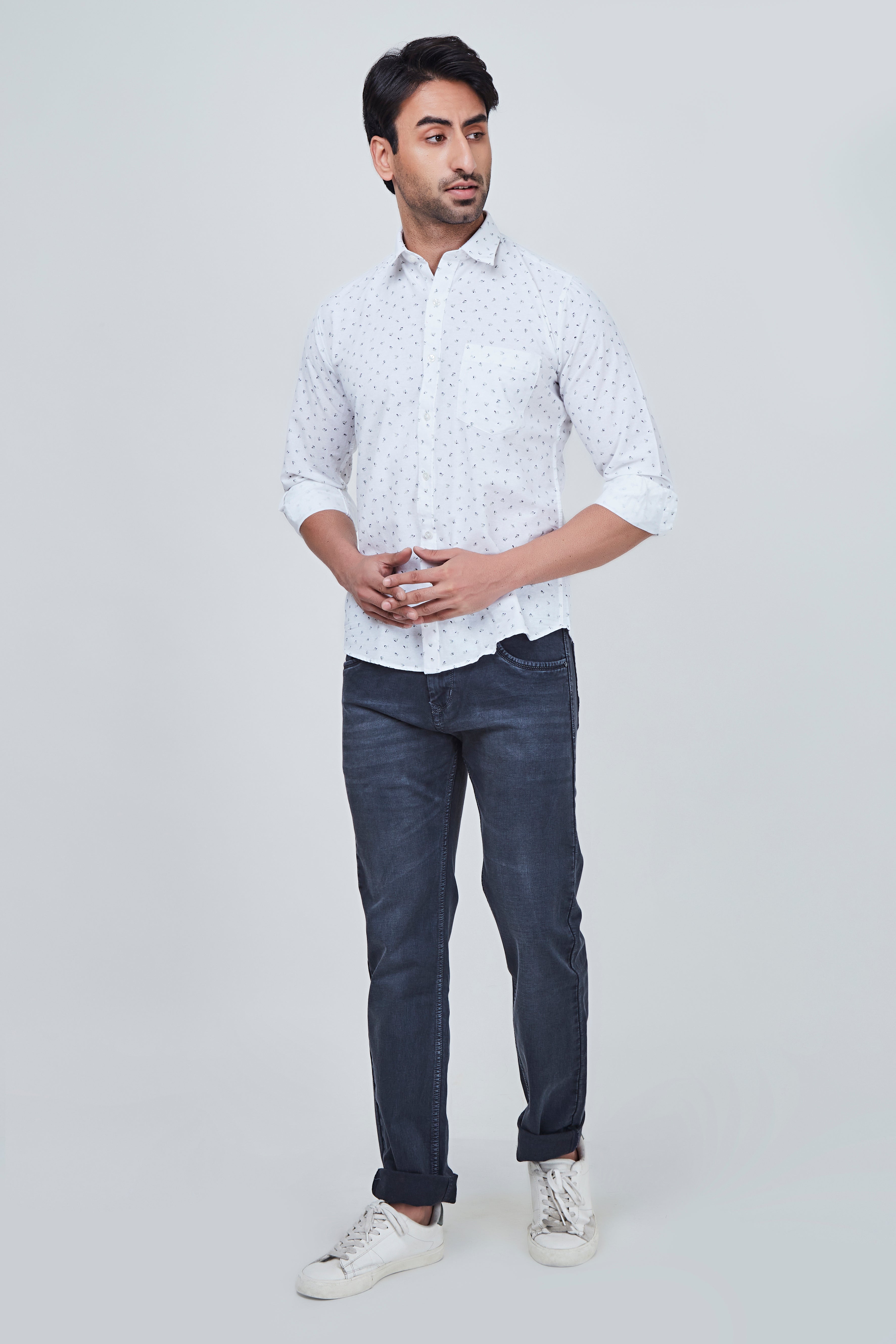 White small Blue Printed Regular Fit shirt