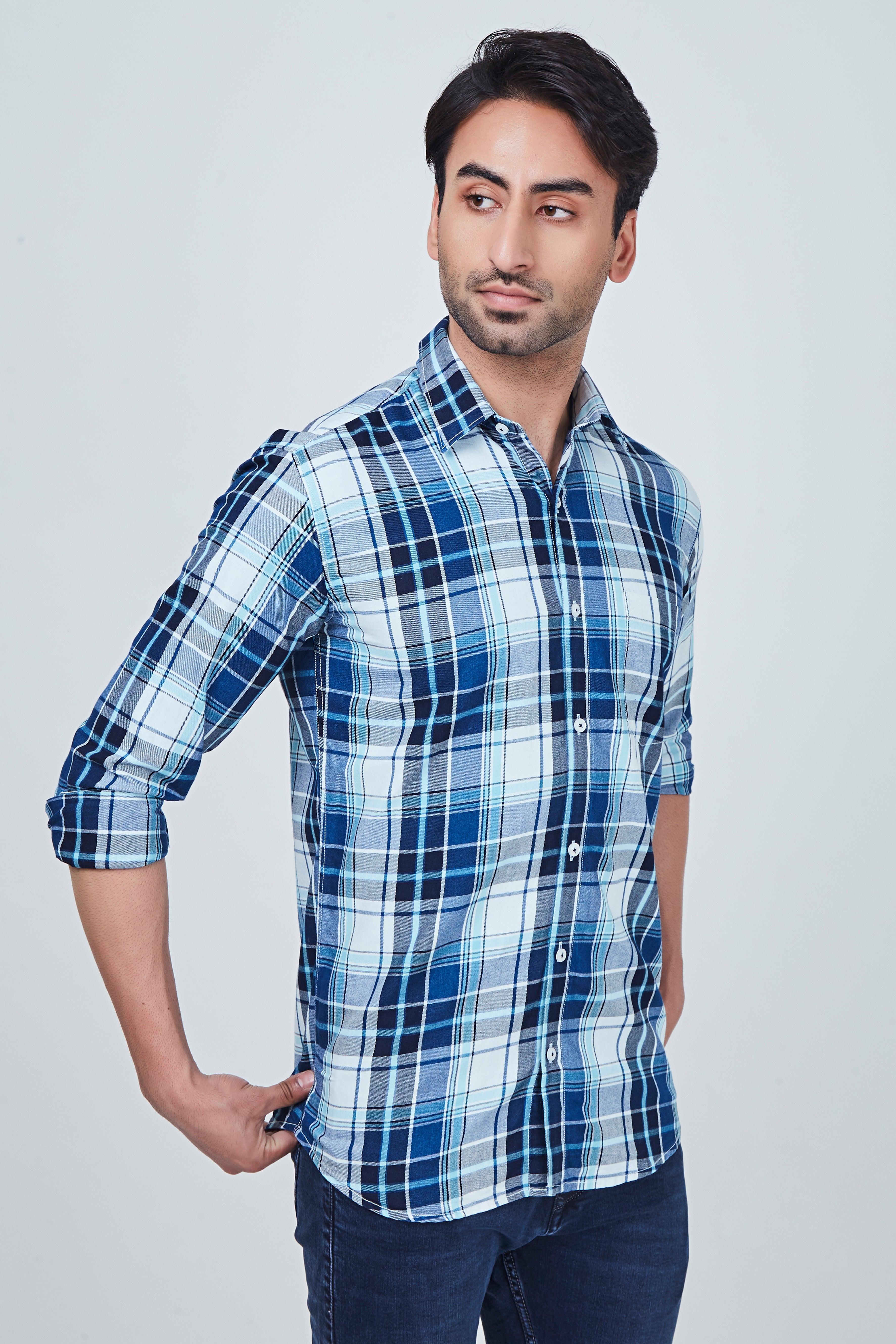 Blue Checked Shirt with White Border