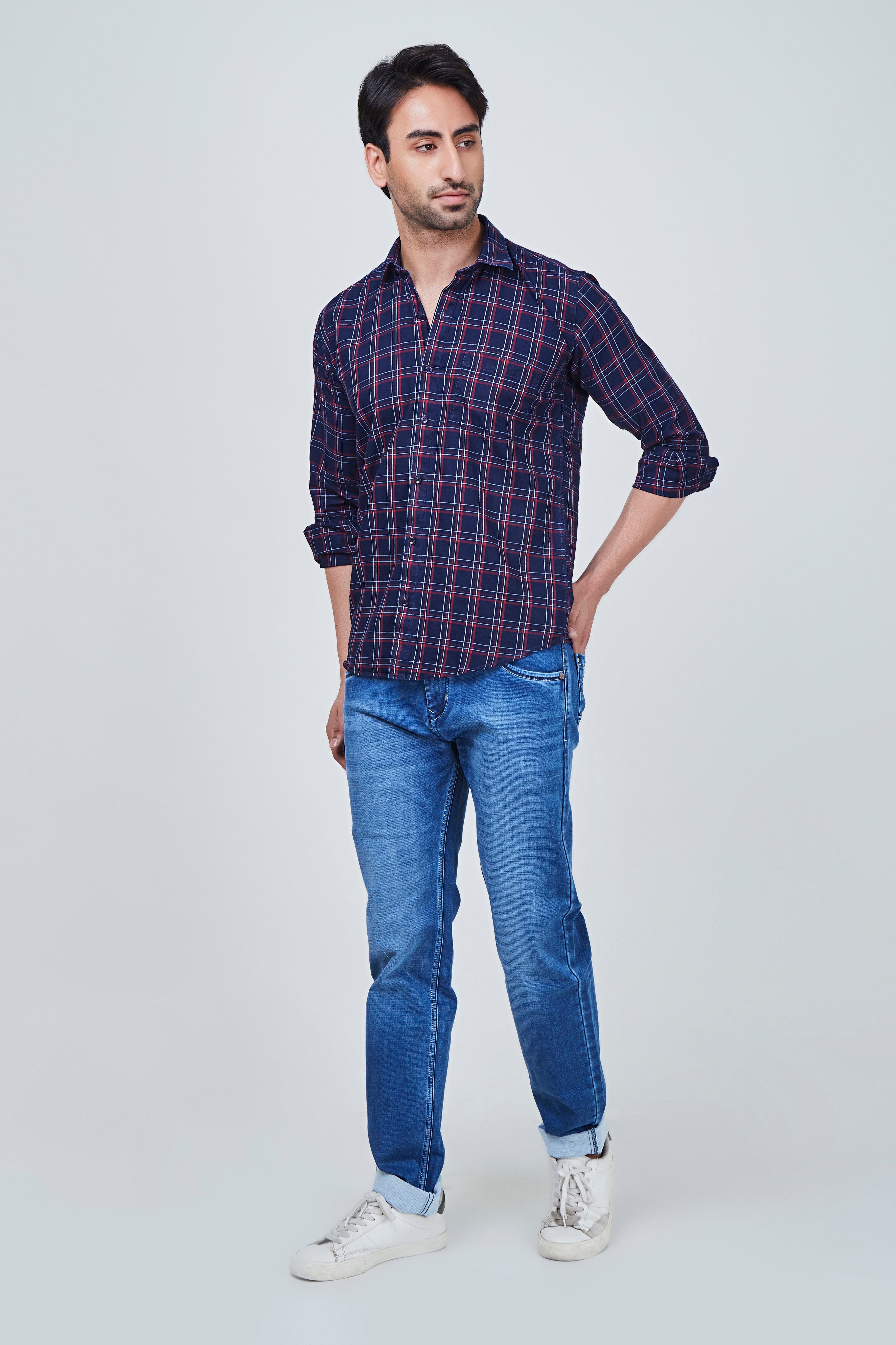 Dark Blue Shirt with Red Borders