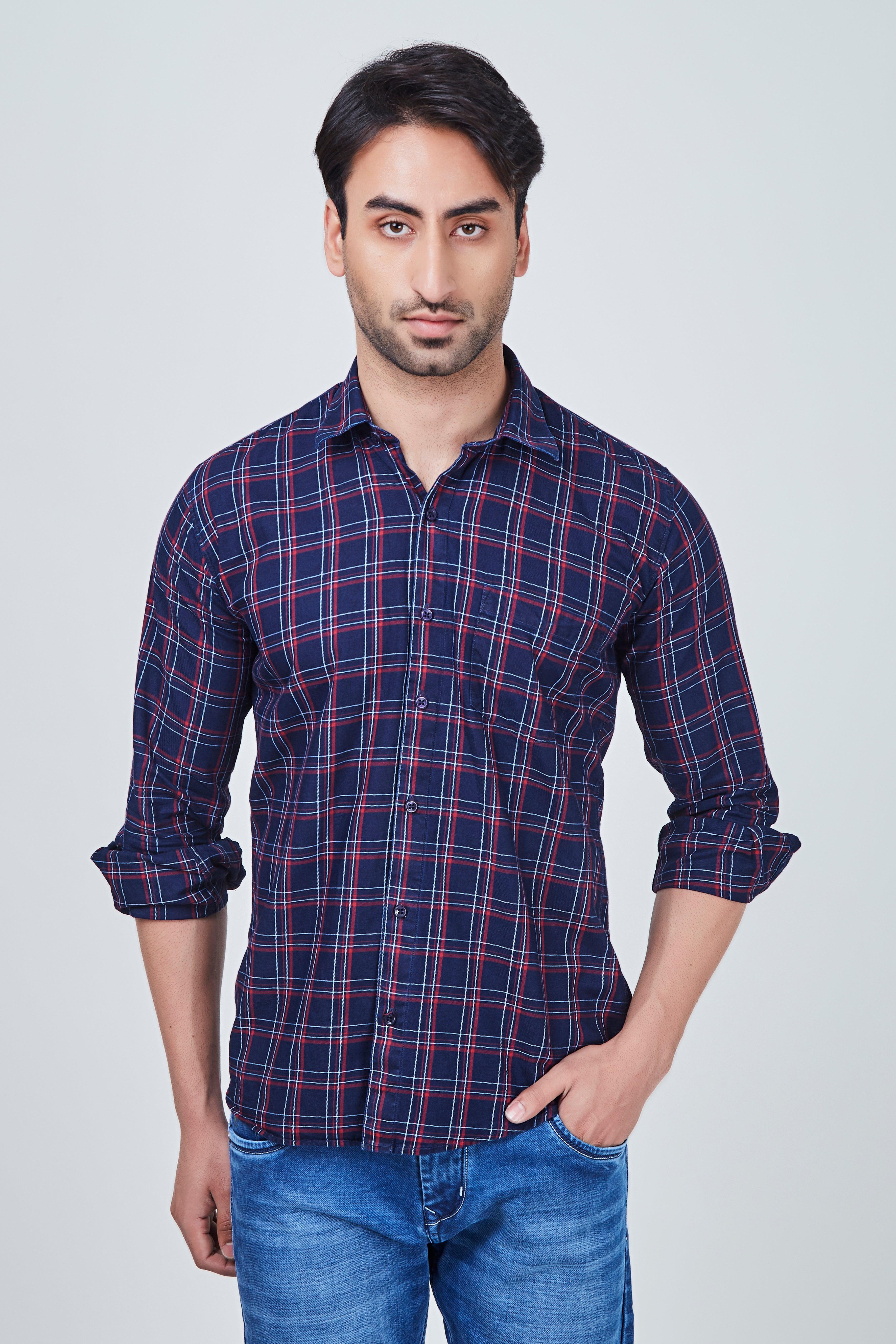 Dark Blue Shirt with Red Borders