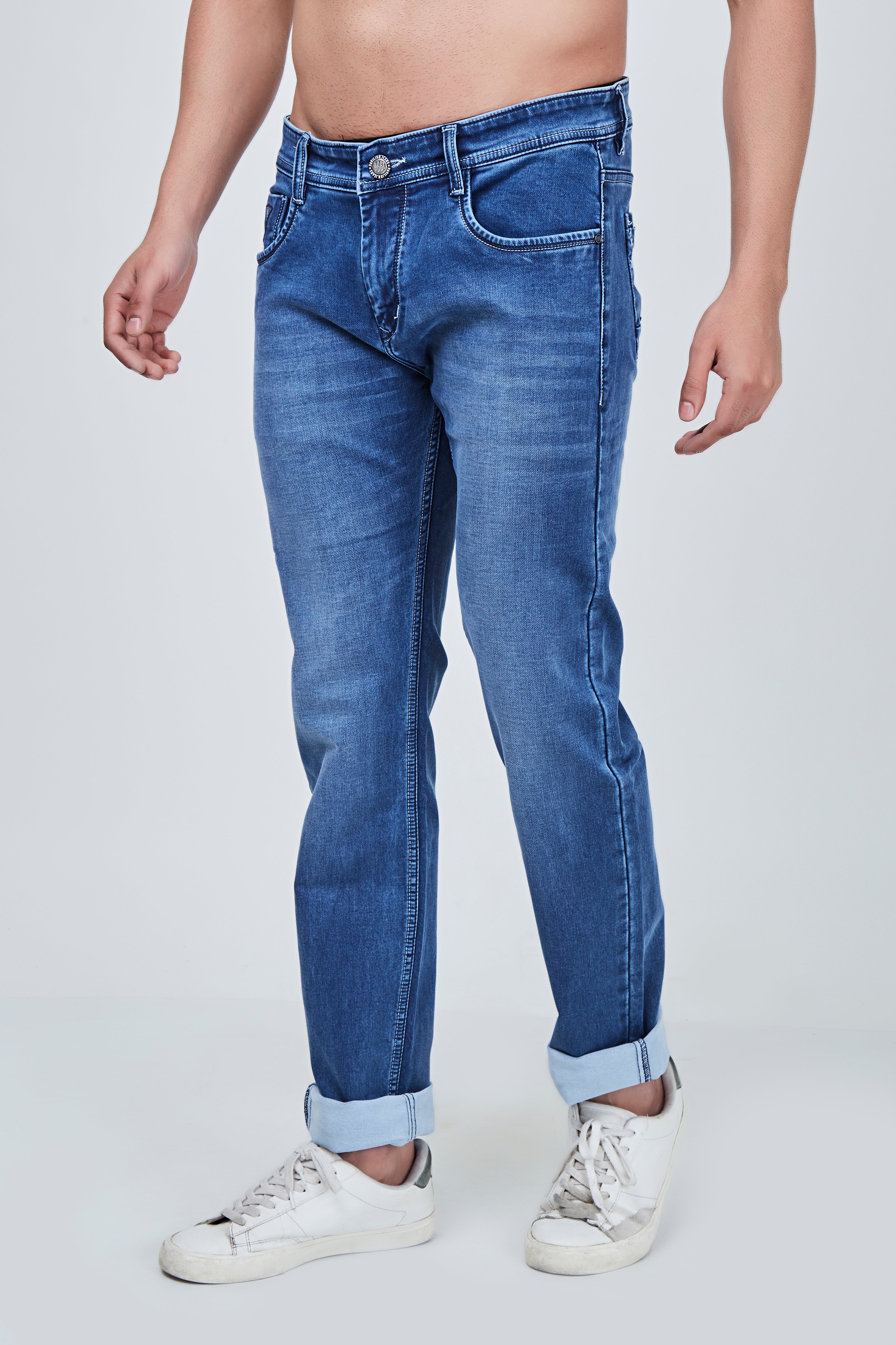 Sky Light Blue Narrow Fit Jeans with Shaded