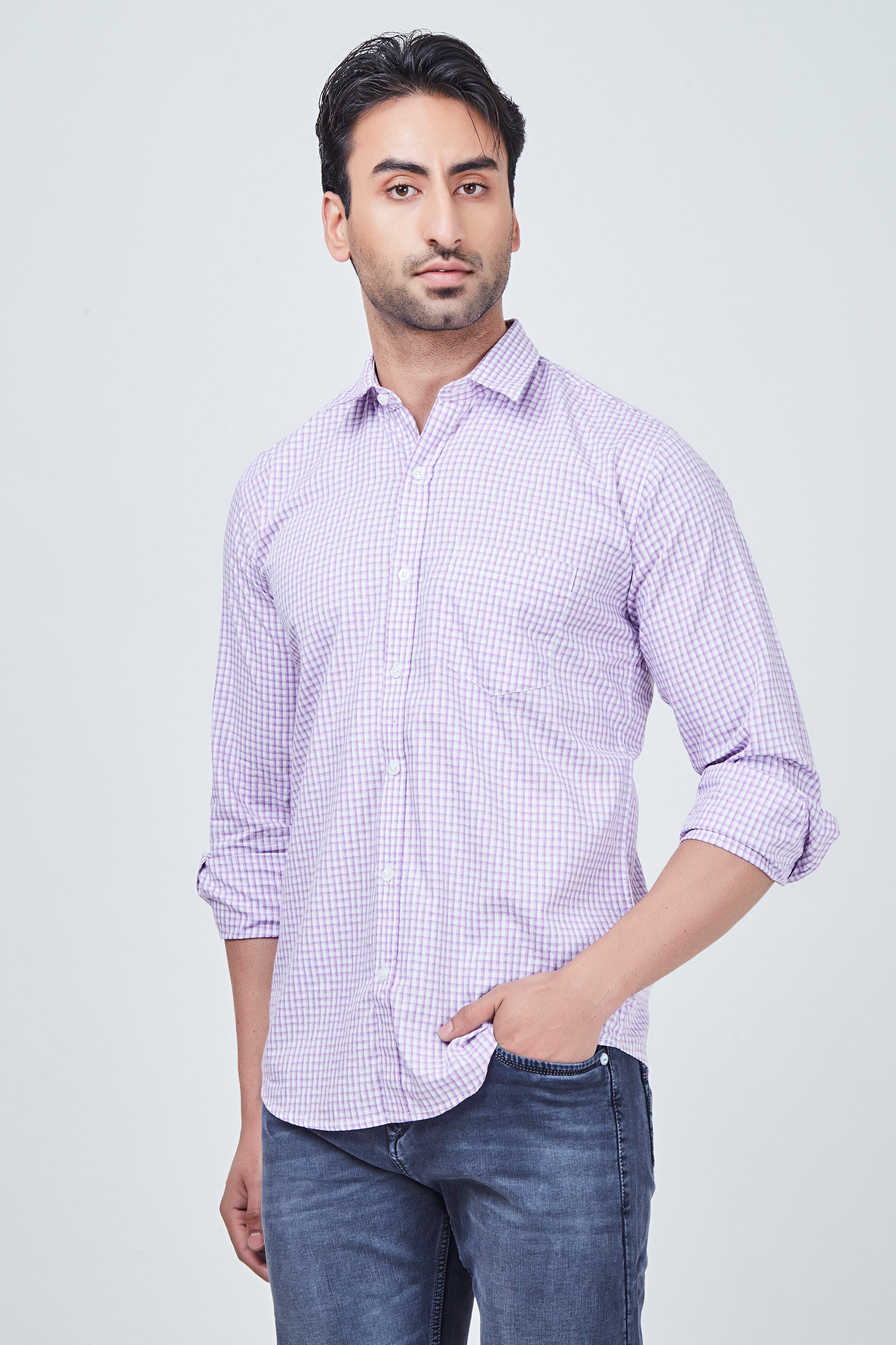 White Checked Shirt with Purple Border