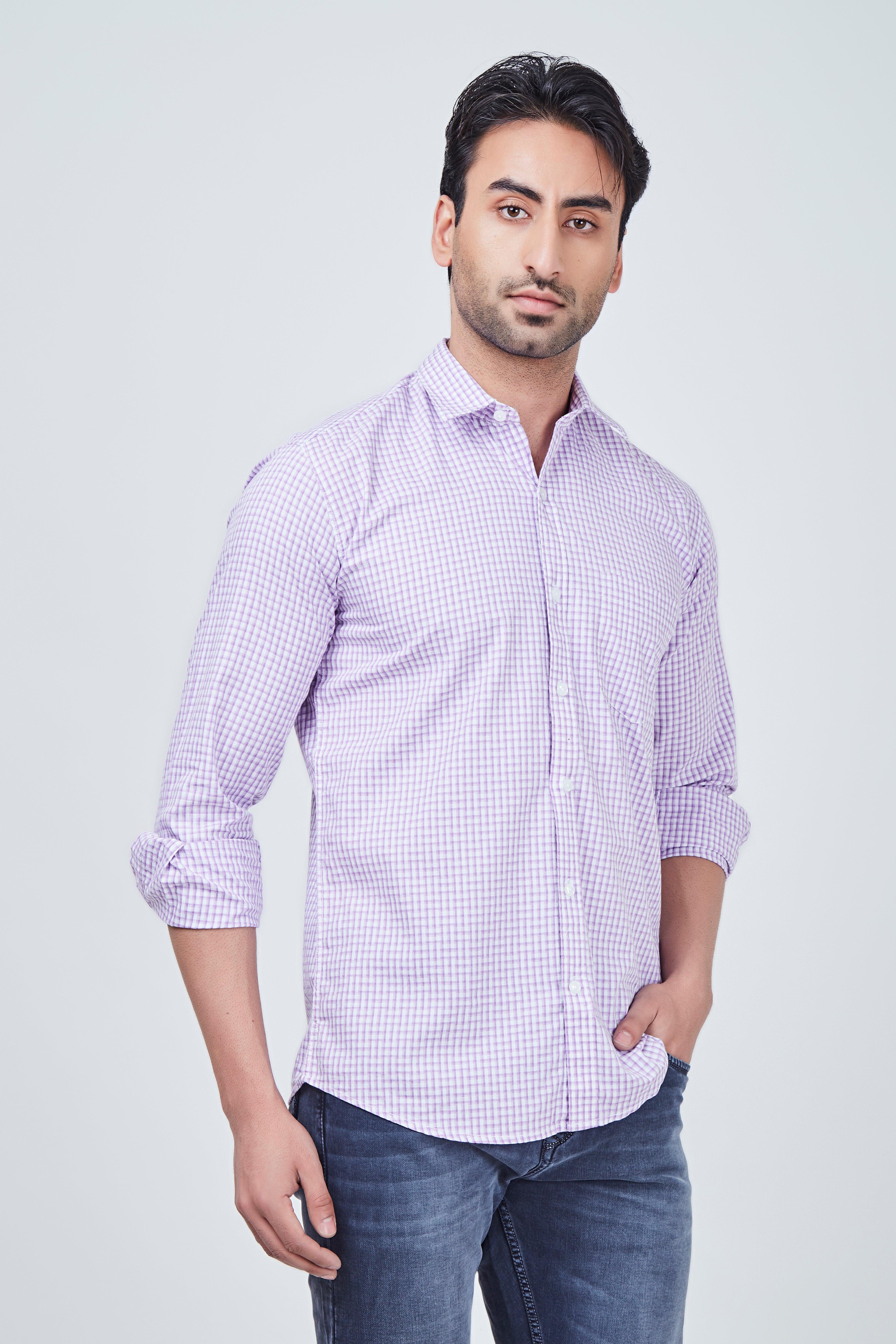White Checked Shirt with Purple Border