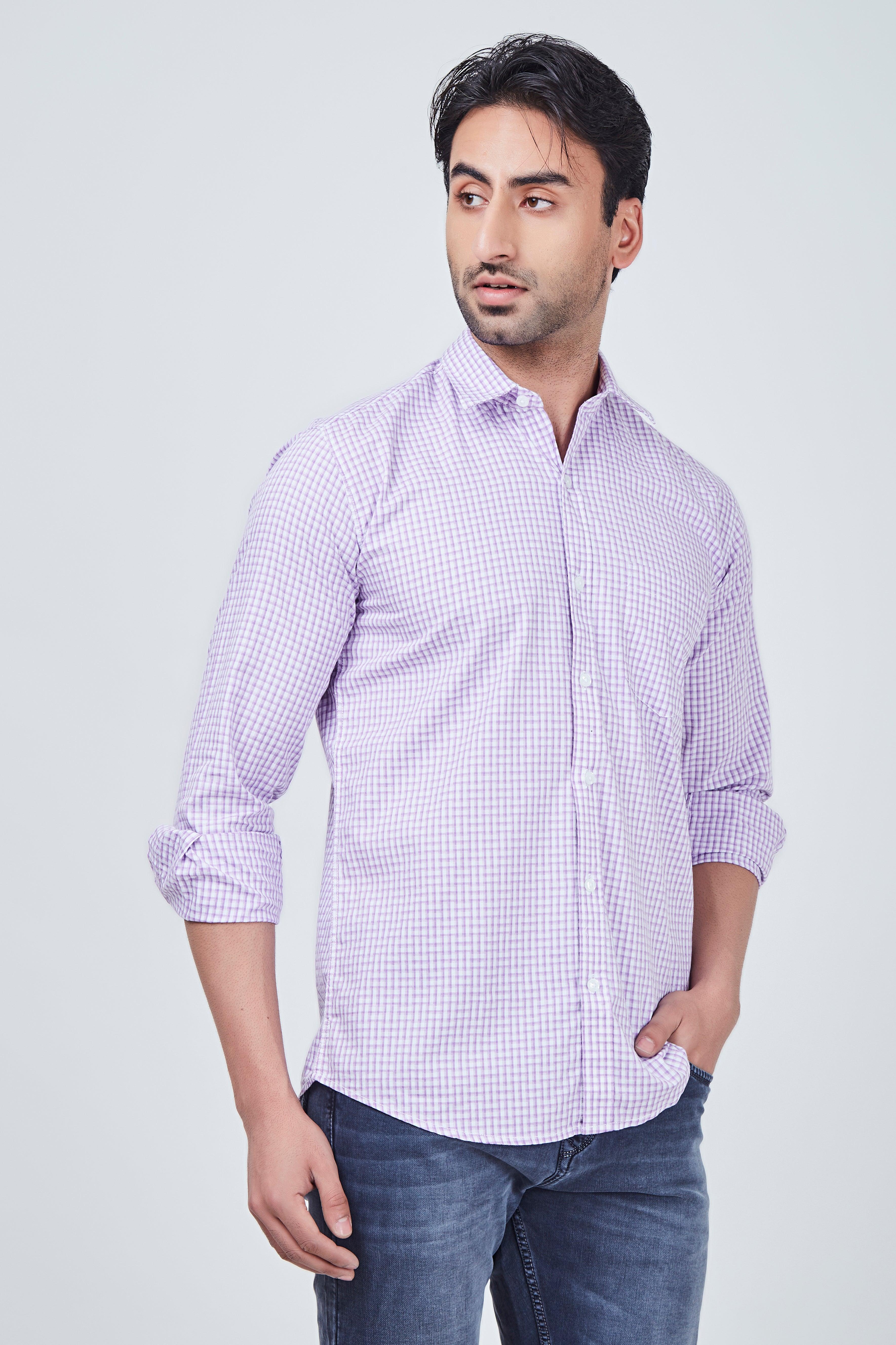 White Checked Shirt with Purple Border