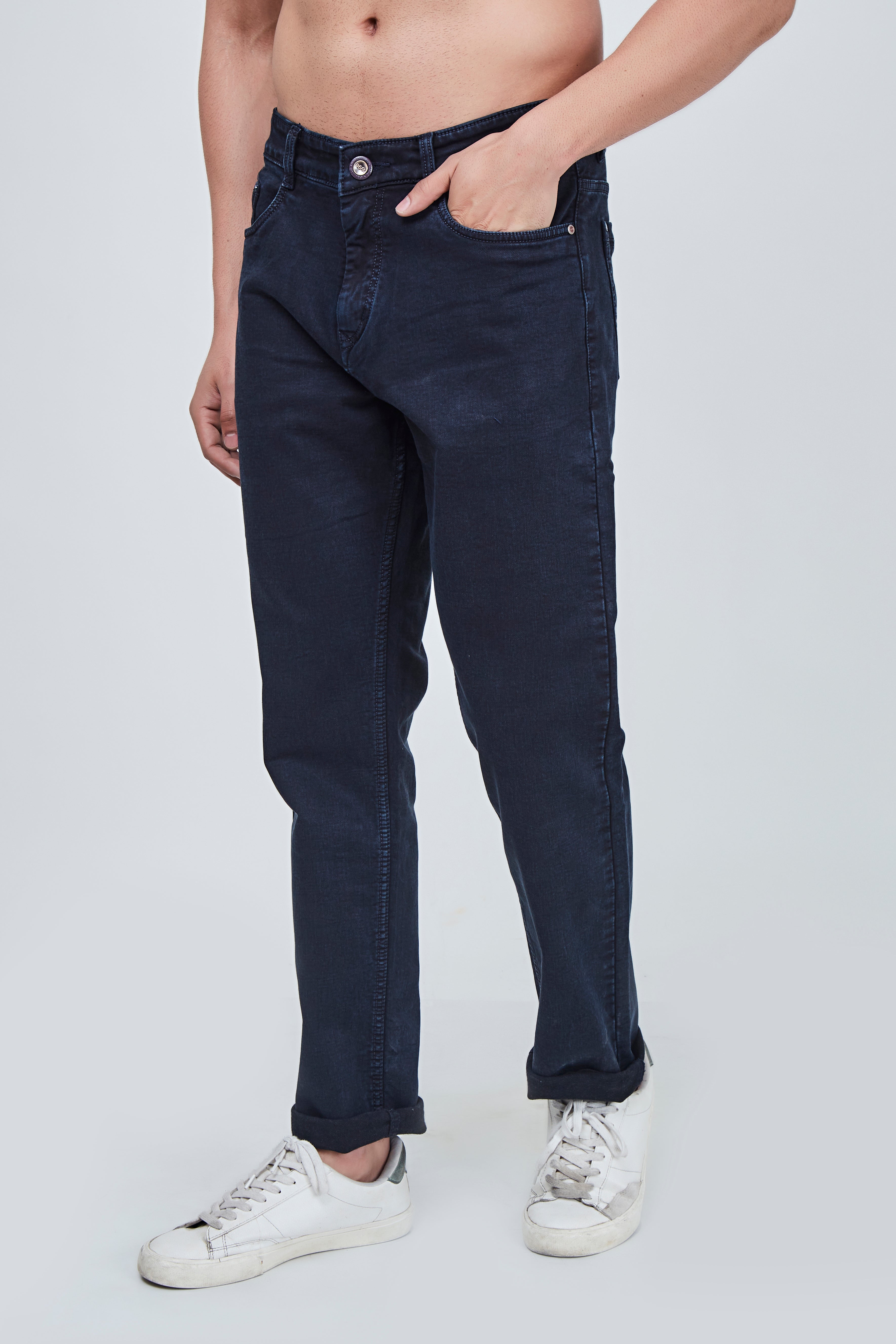 Dark Charcoal Plain Narrow Fit Jeans