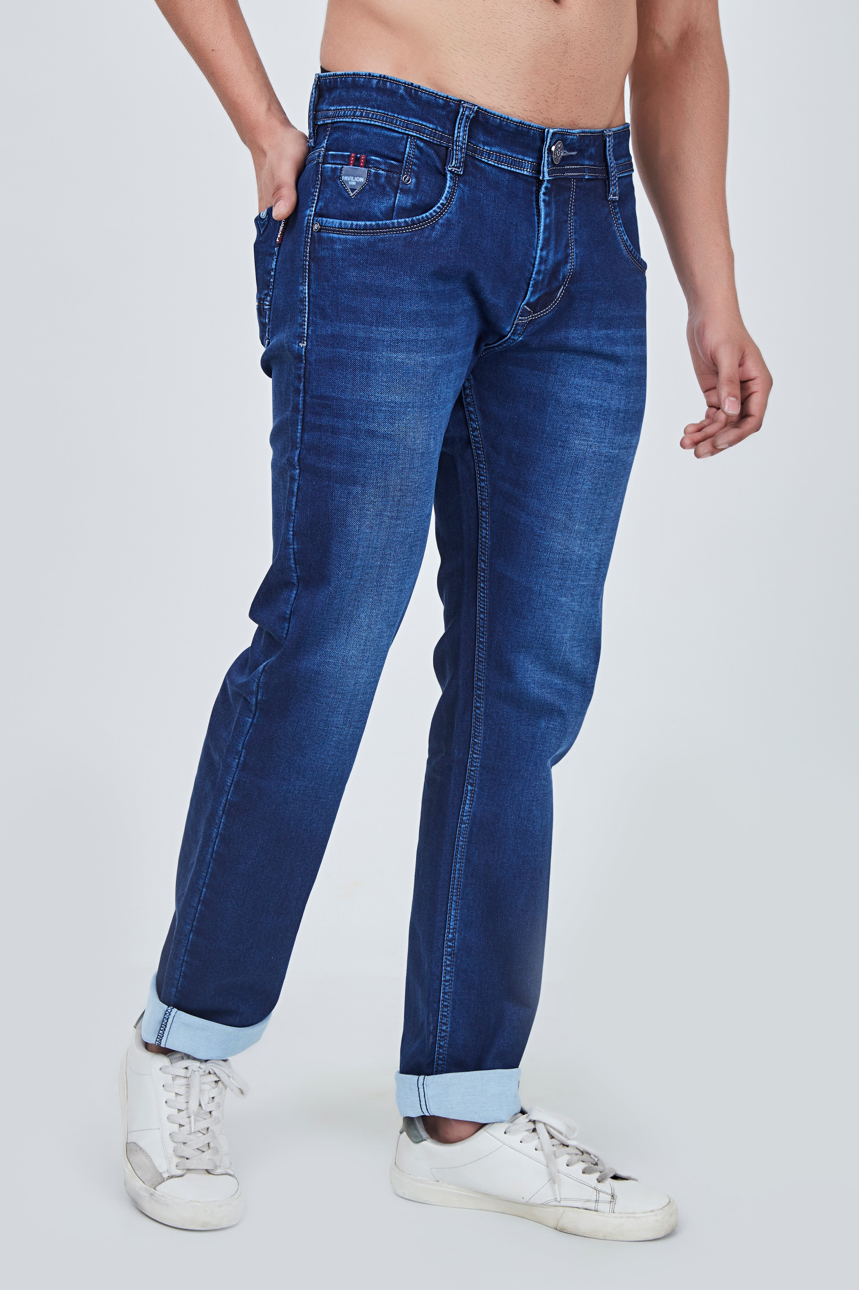 Semi Dark Blue Narrow Fit Denim Jeans