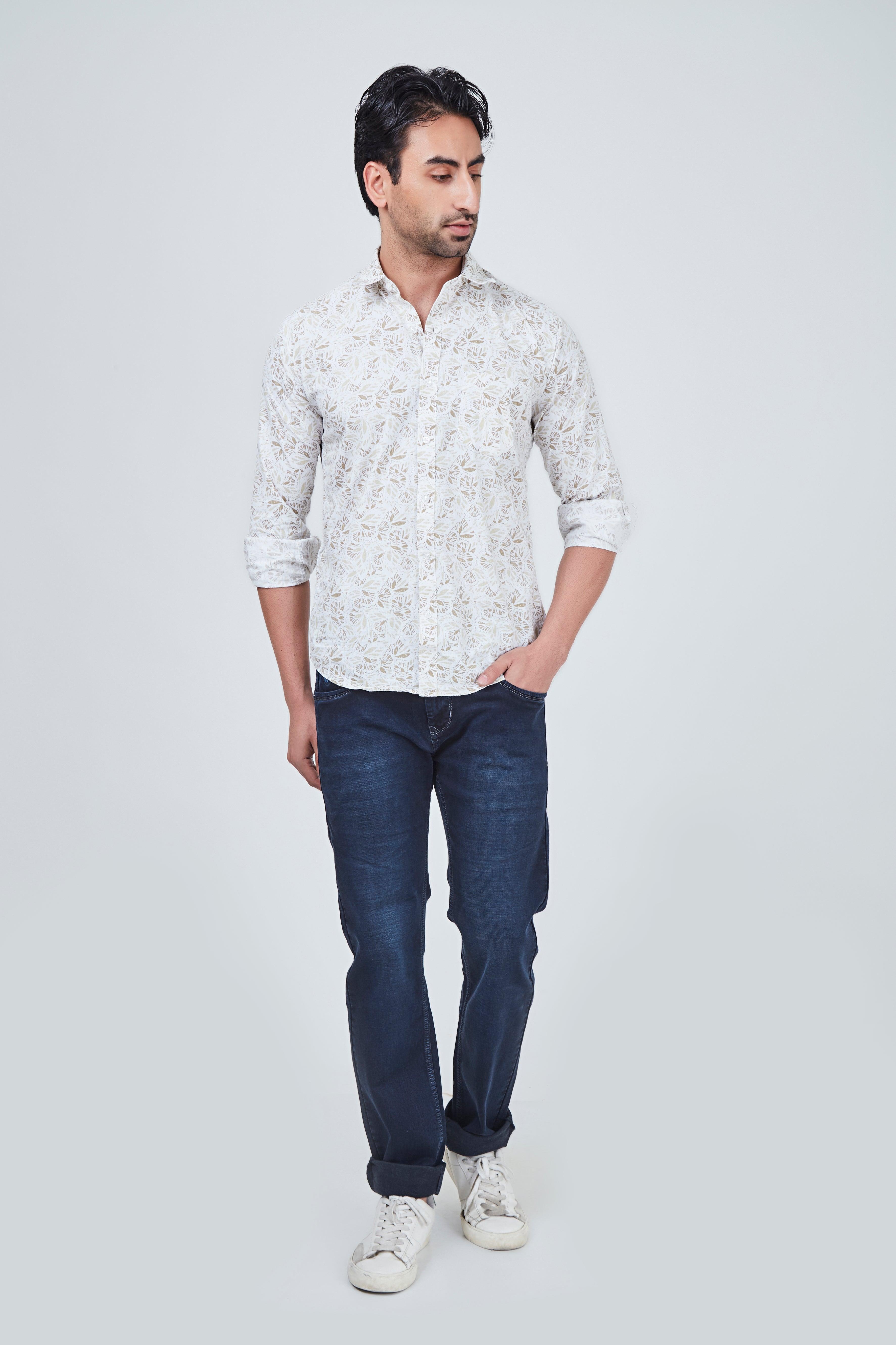 White Shirt with brown print