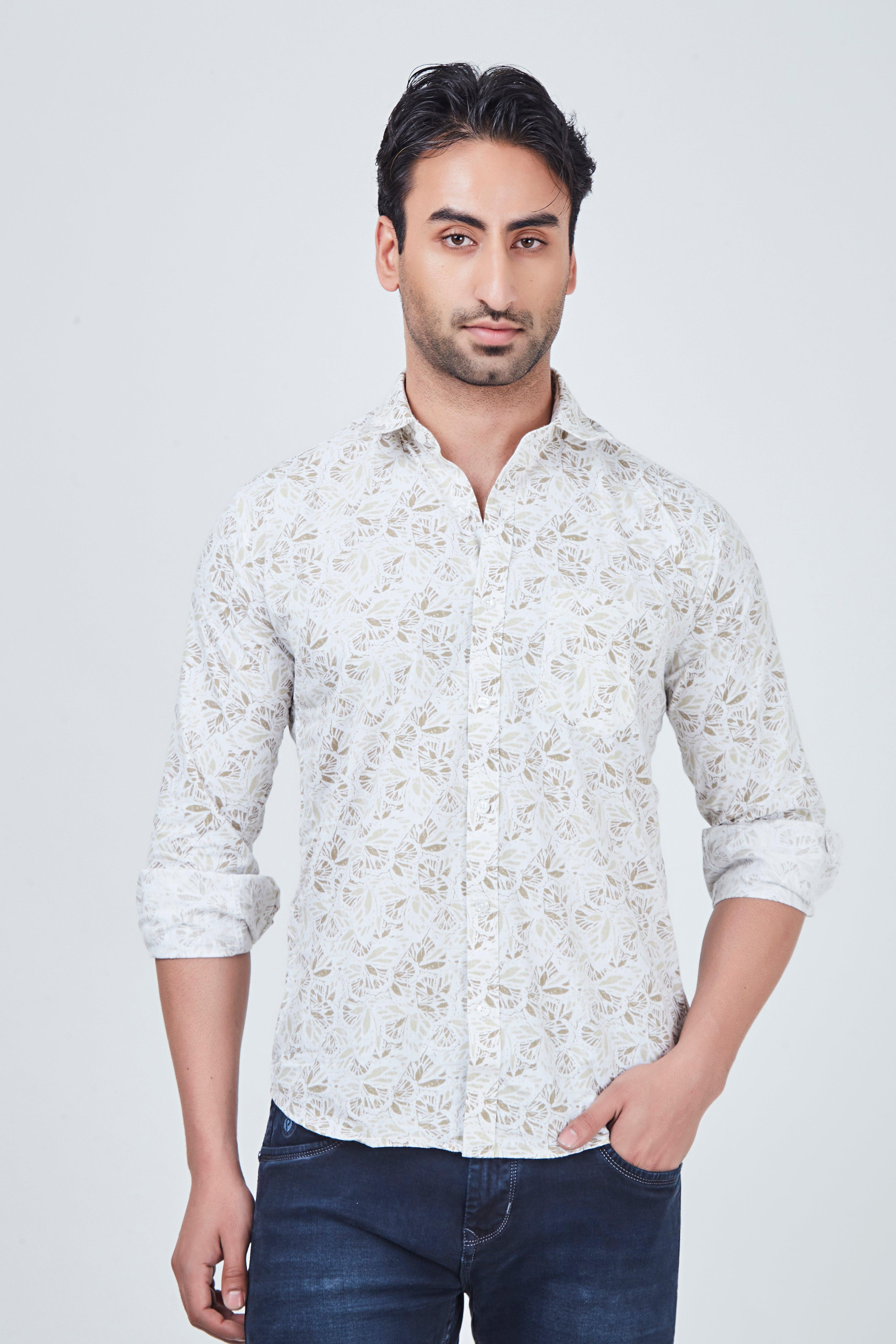 White Shirt with brown print