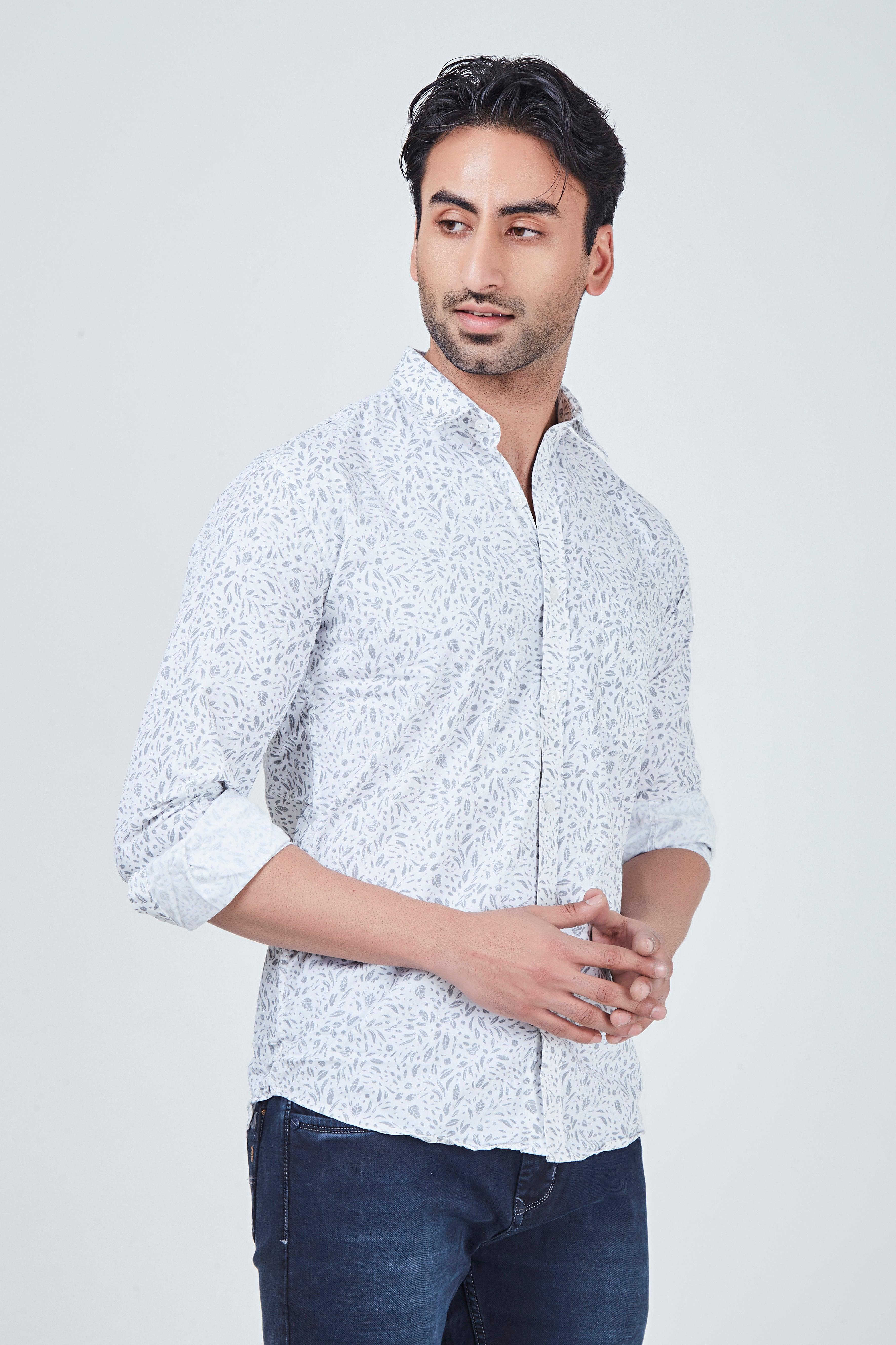 White Shirt with Grey Print