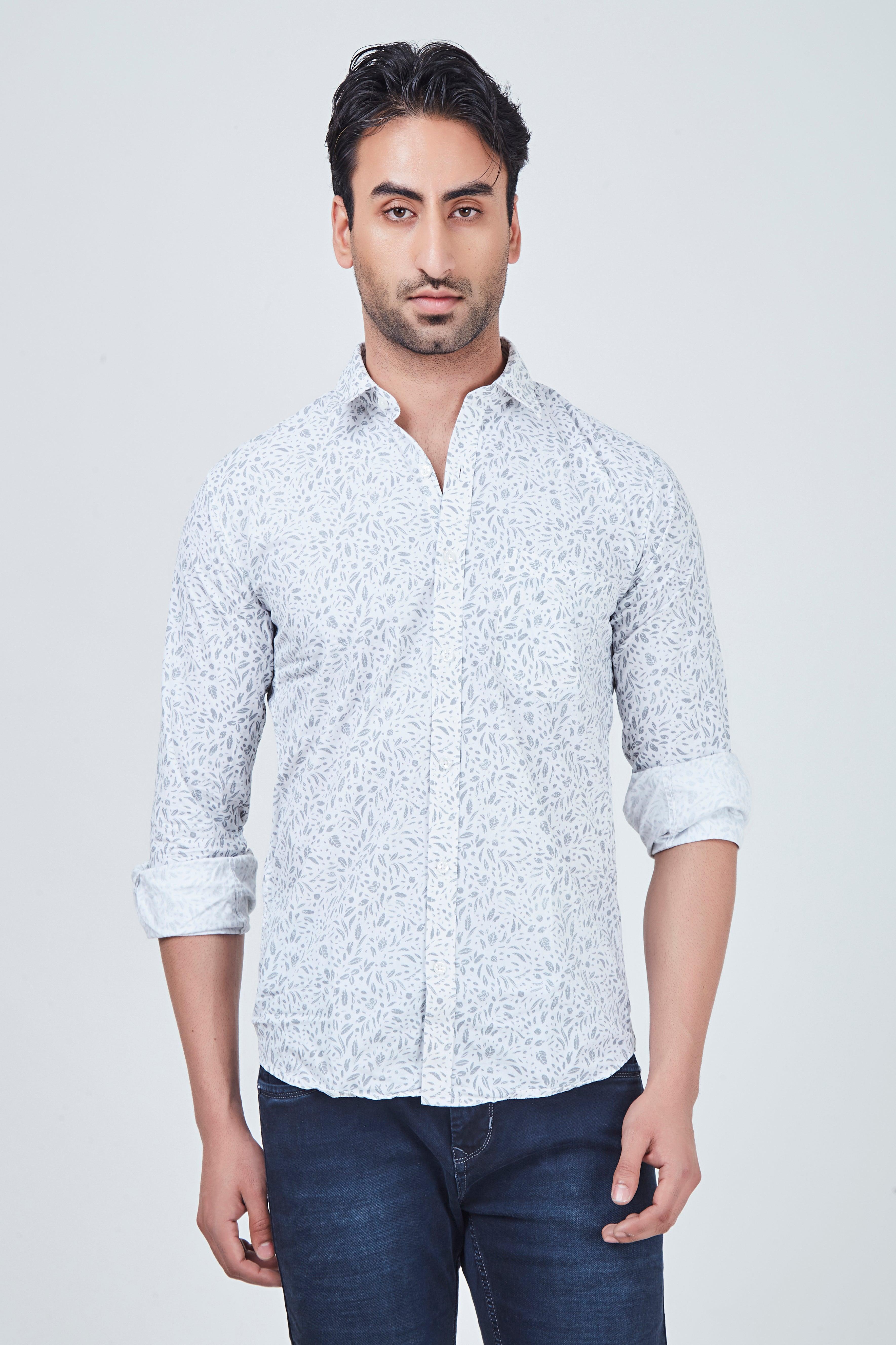 White Shirt with Grey Print