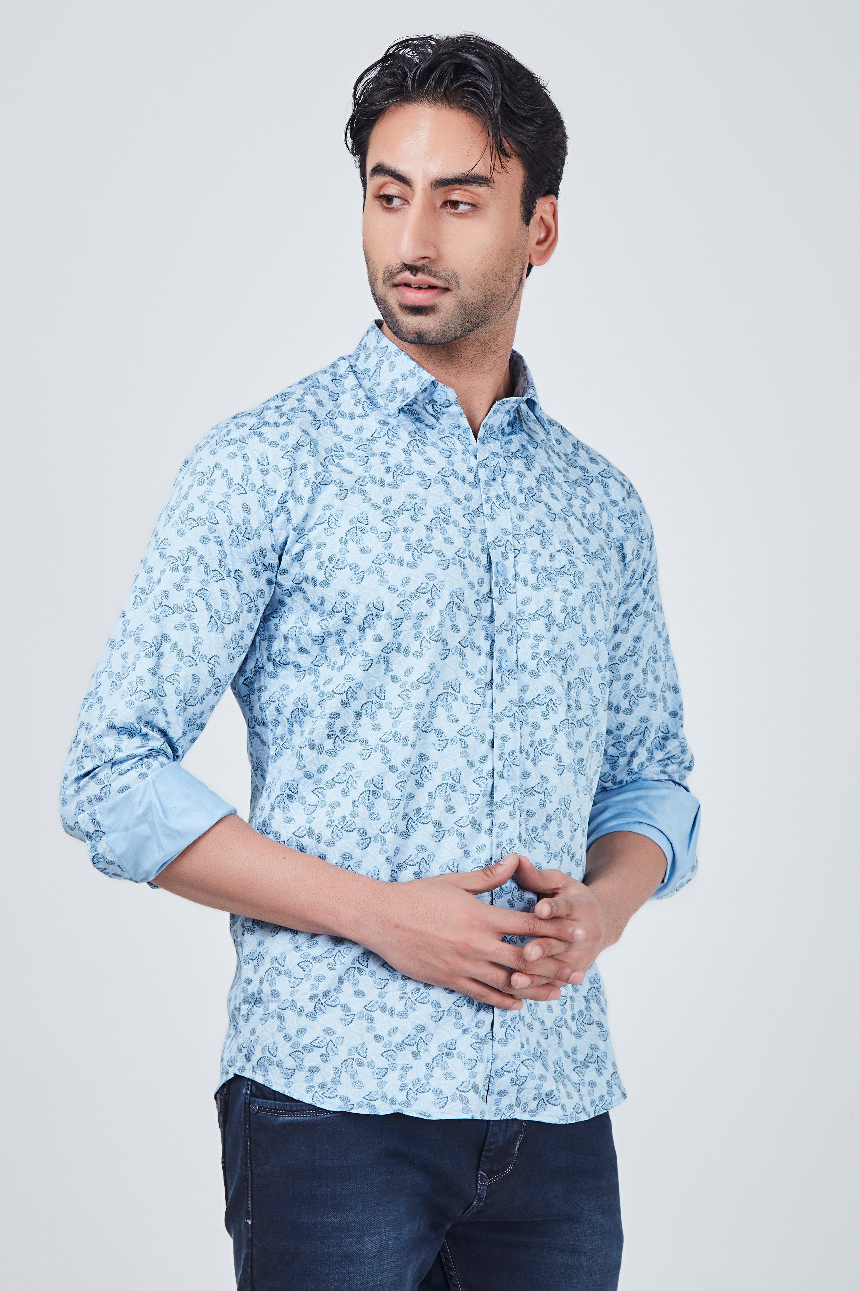 Sky Blue Shirt with Blue Print
