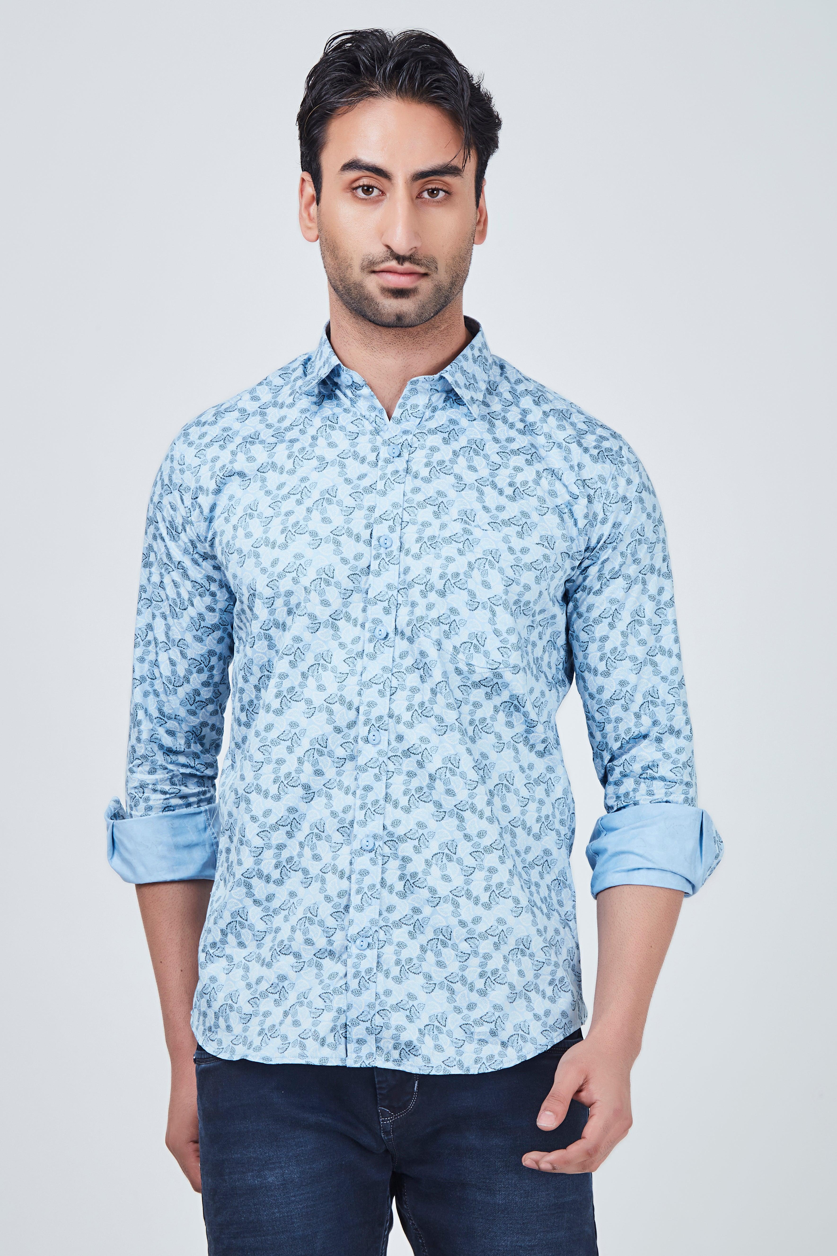 Sky Blue Shirt with Blue Print