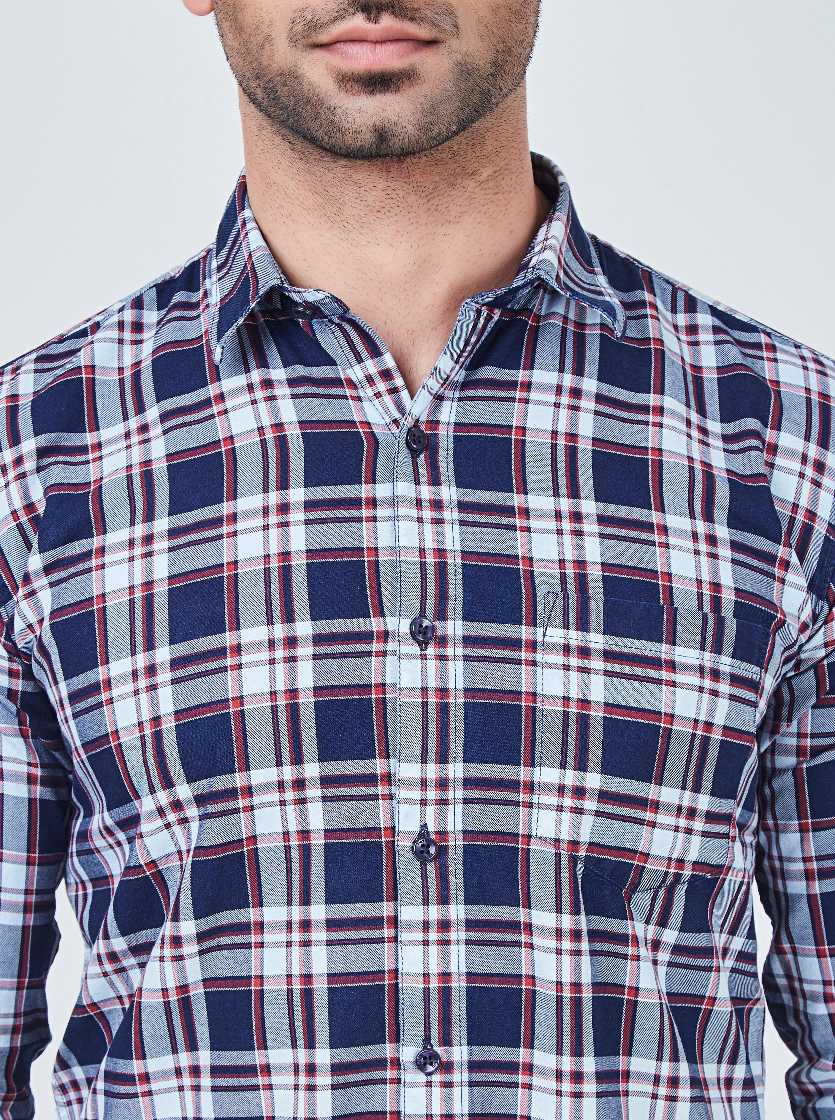 Red Checked Shirt with Blue Border