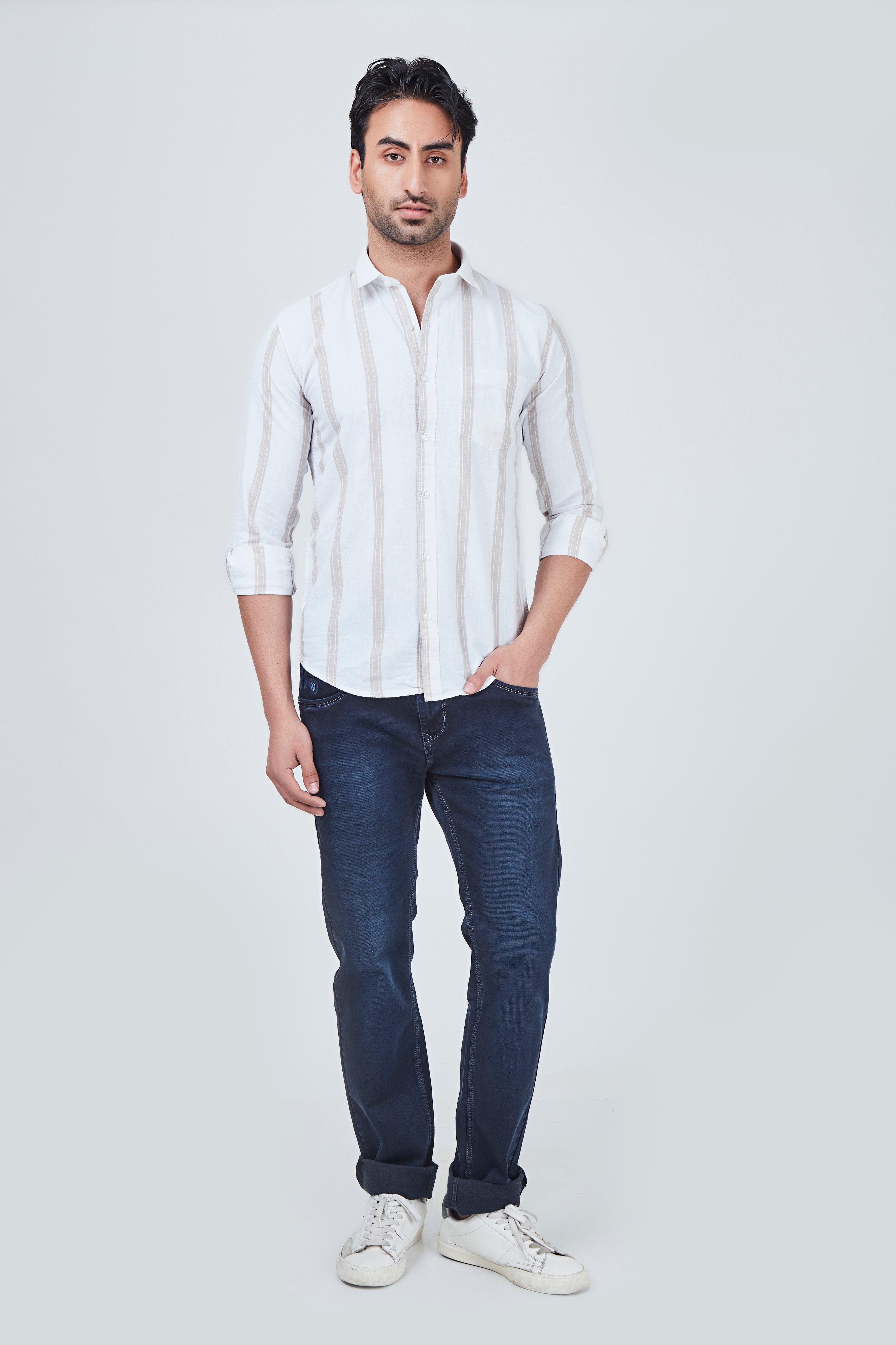 White Shirt with Brown Strap