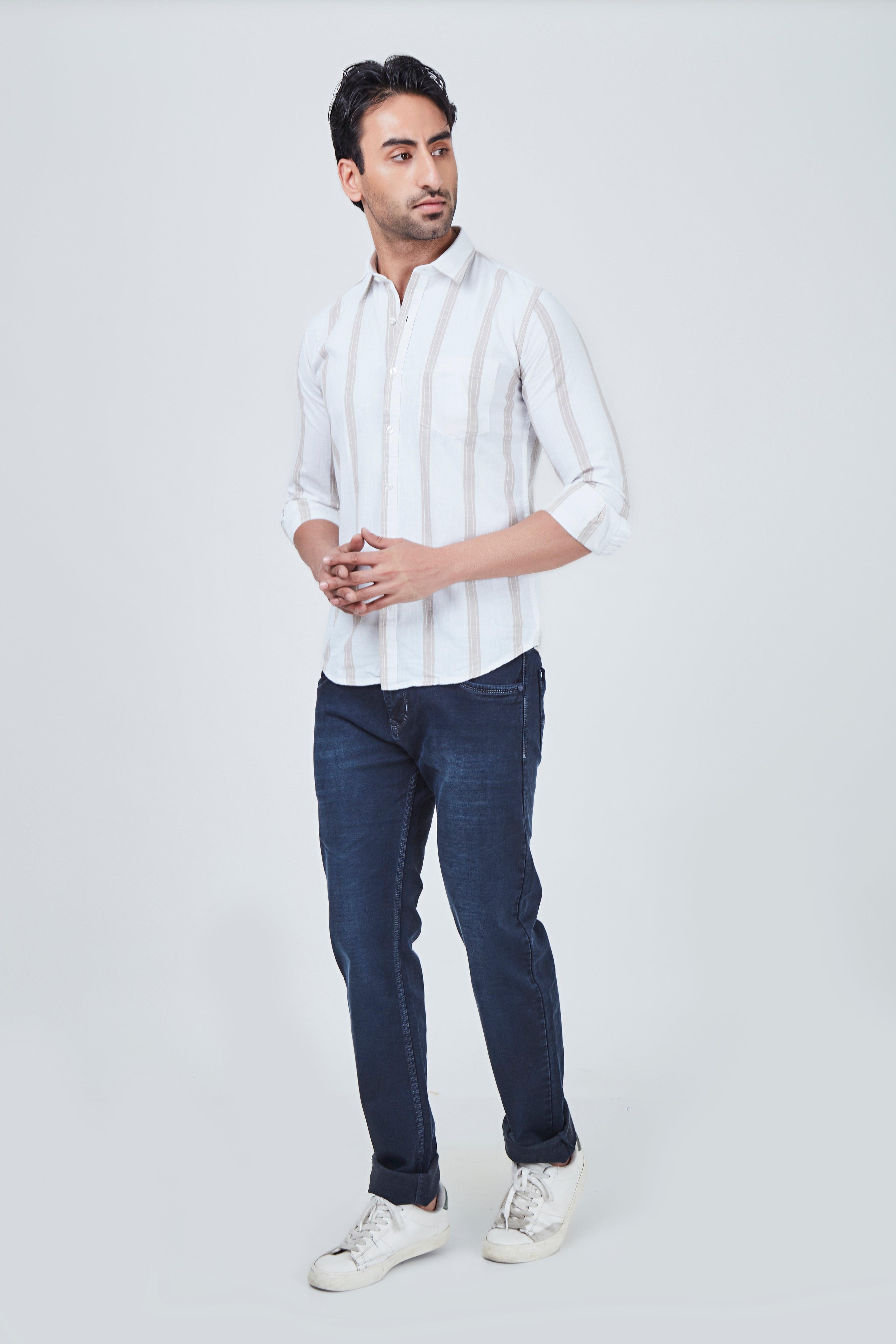 White Shirt with Brown Strap
