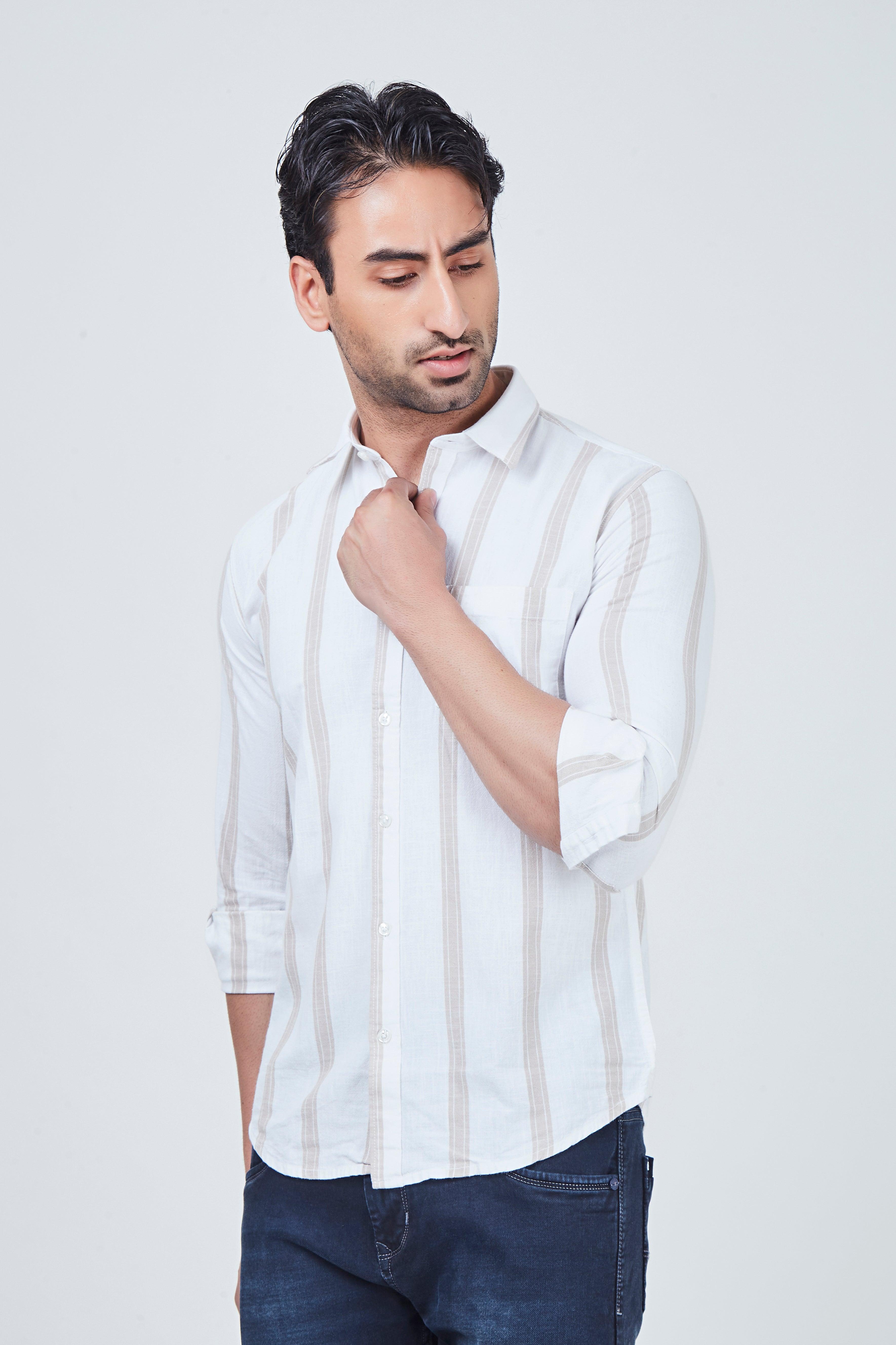 White Shirt with Brown Strap