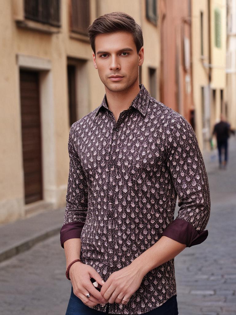 Printed Light Brown Regular Fit Shirt