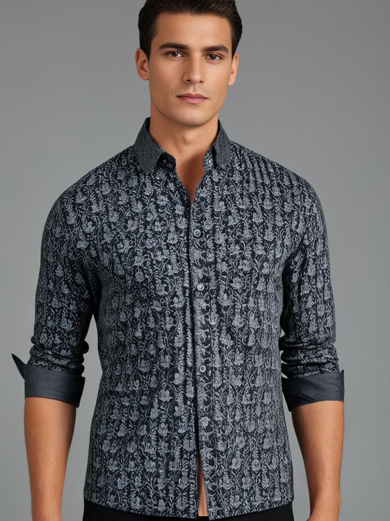 Dark Grey Shirt with Brown Prints