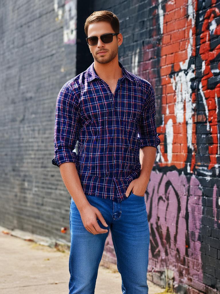 Dark Blue Shirt with Red Borders