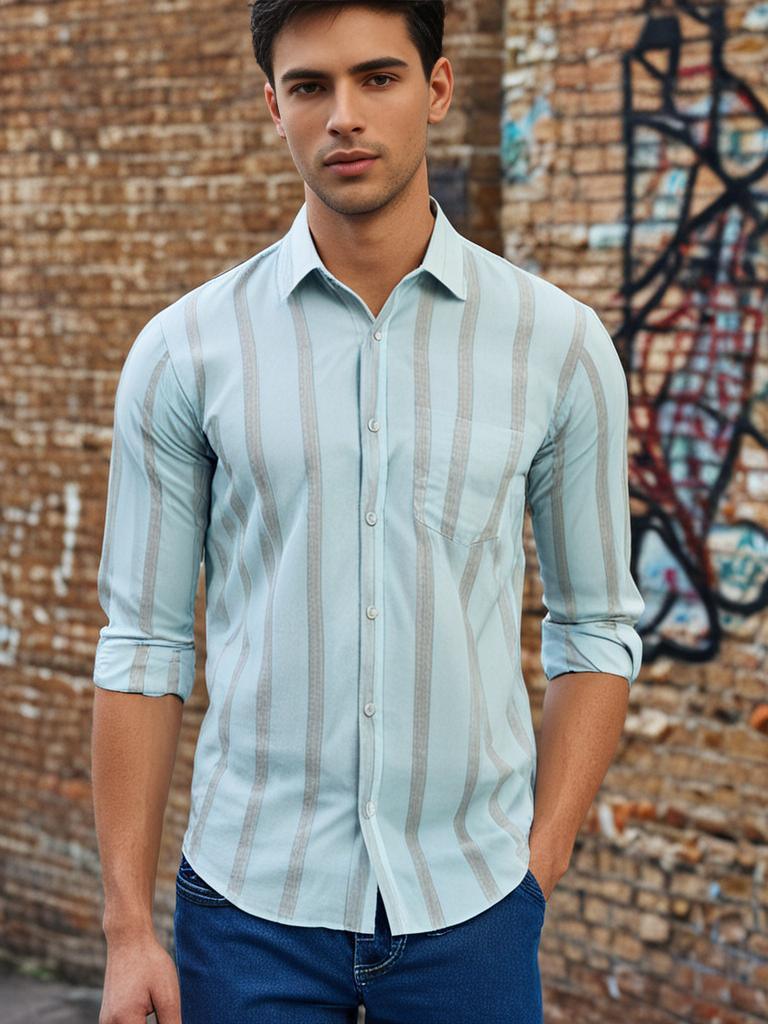 Light Blue Shirt with Brown Strap