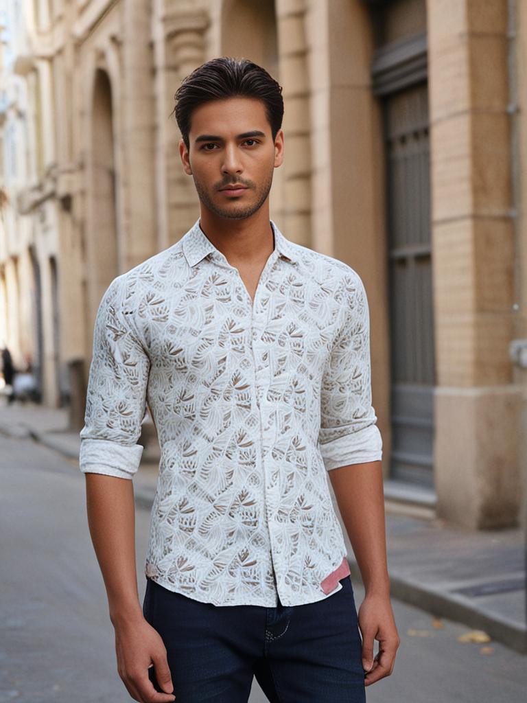 White Shirt with brown print