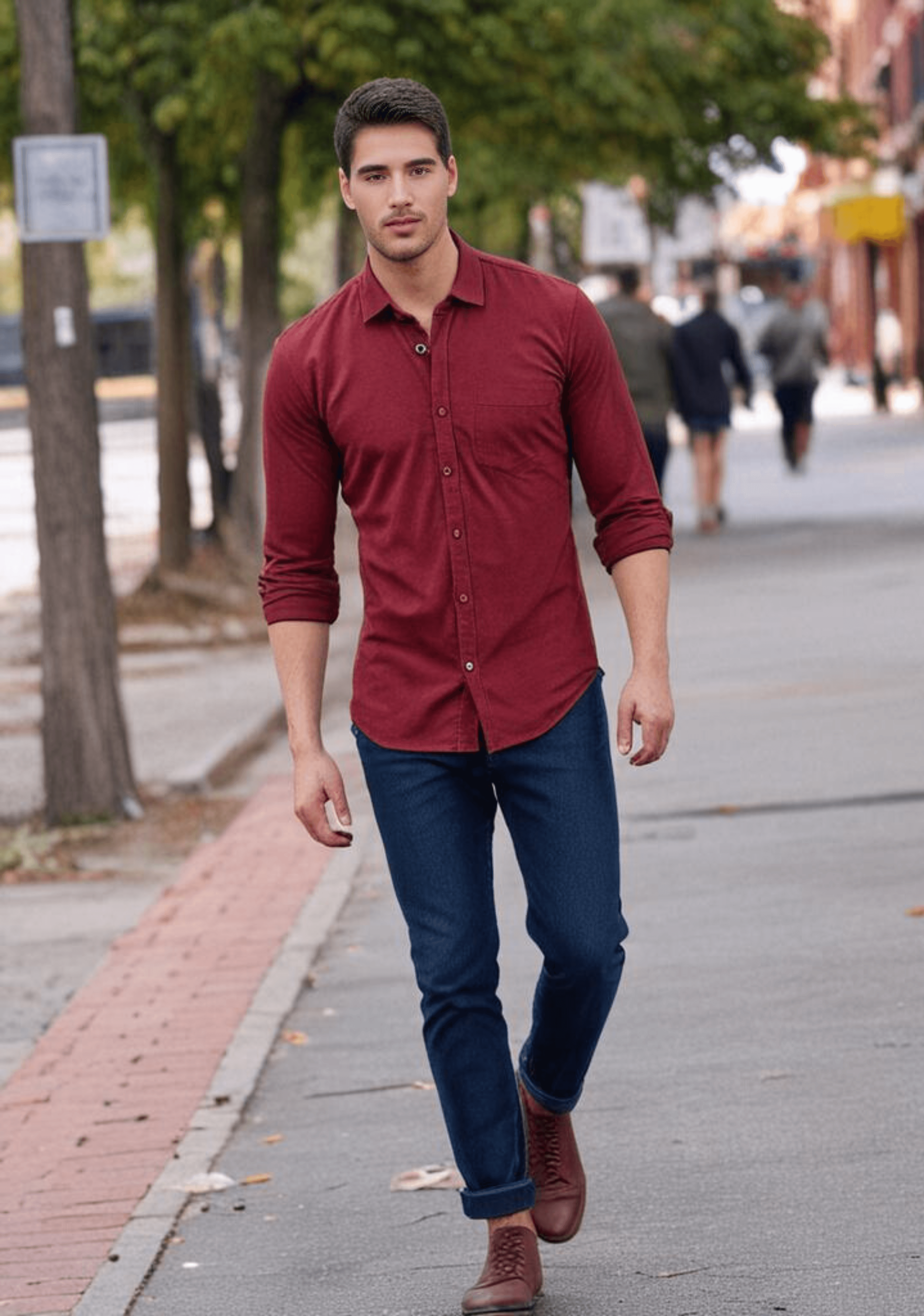 Red Plain Regular Fit Shirt