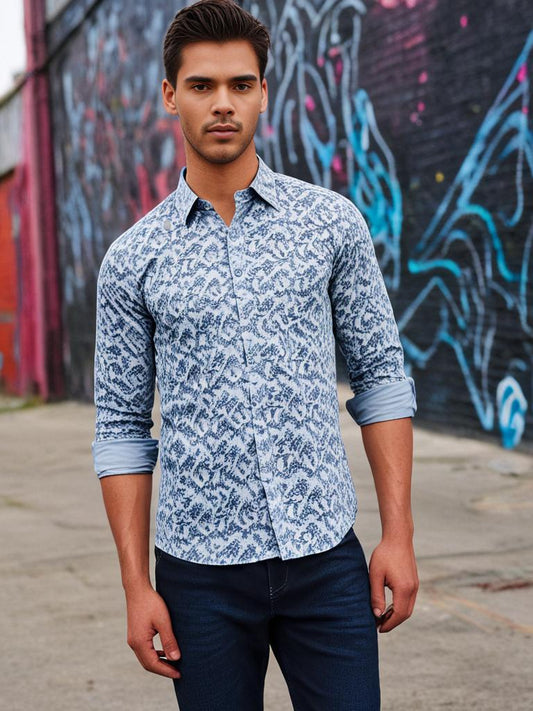 Printed Dark Grey Formal Regular Fit Shirt