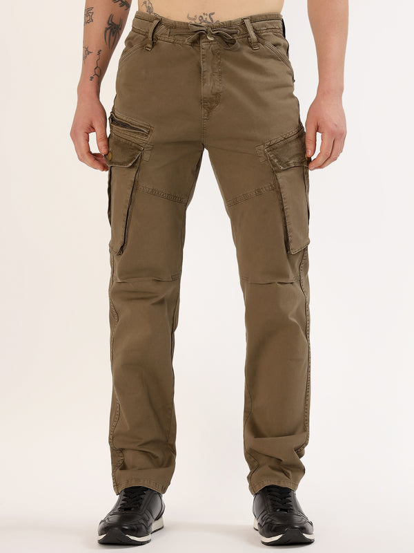 Men's Dark Beige Narrow Fit Cargo Pants
