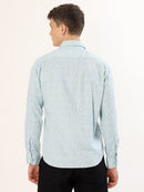 Men's White and Mint Floral Print Regular Fit Shirt