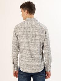 Men's Olive and Black Striped Print Regular Fit Shirt