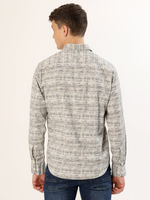 Men's Olive and Black Striped Print Regular Fit Shirt