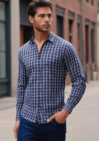 Blue Squared Checked Shirt with Yellowish Border