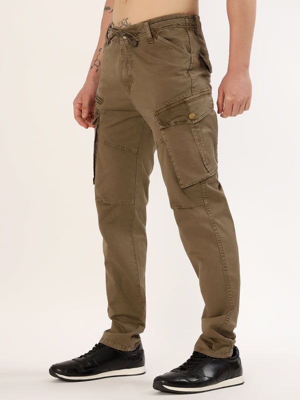 Men's Dark Beige Narrow Fit Cargo Pants