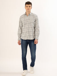 Men's Olive and Black Striped Print Regular Fit Shirt